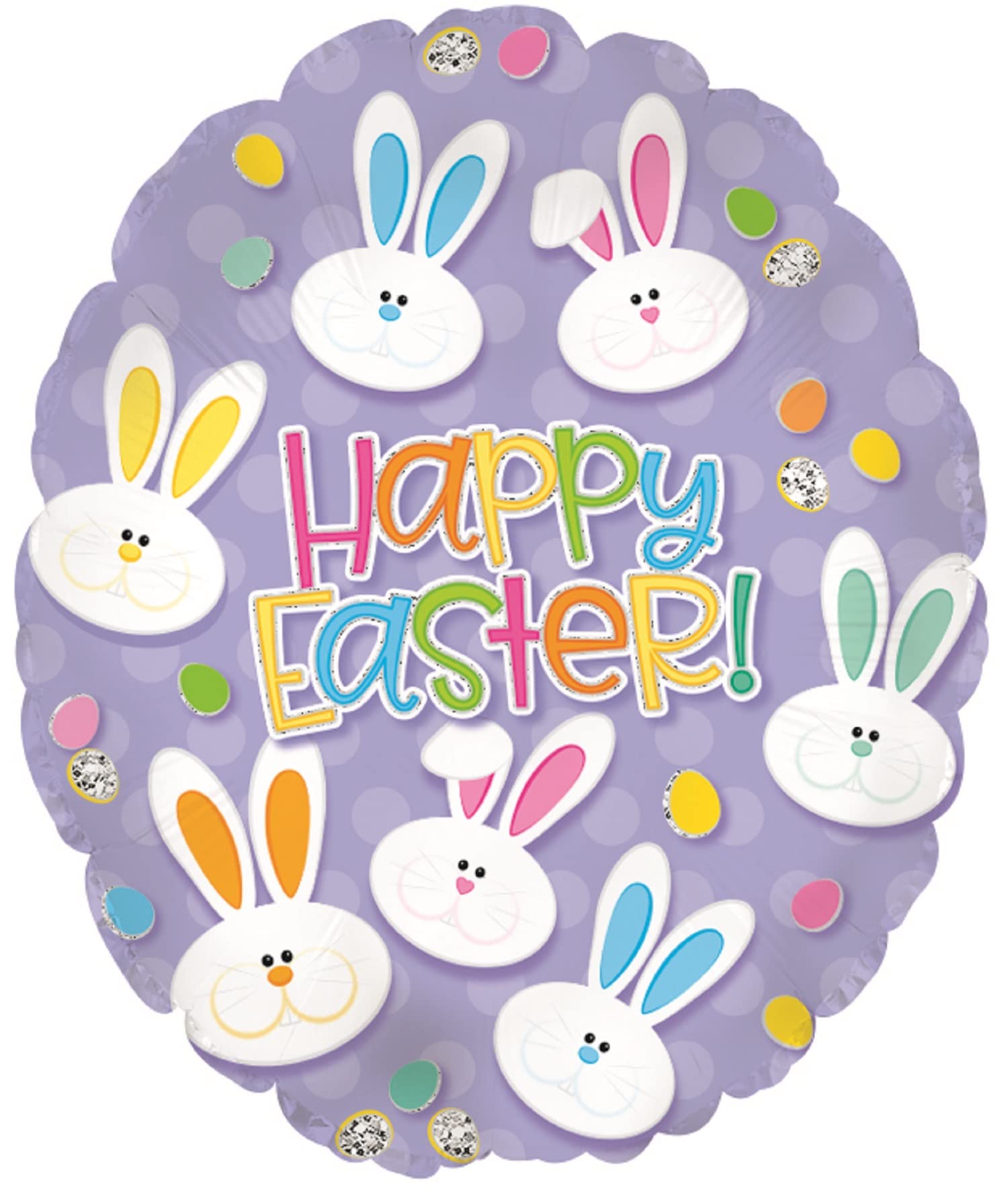 18'' Happy Easter Bunny Faces Egg Shaped Mylar Balloons - 5 Pack (Blue, Pink, Yellow, Green, Purple, Orange) for Easter Party Decorations, Spring Celebrations & Photo Backdrops