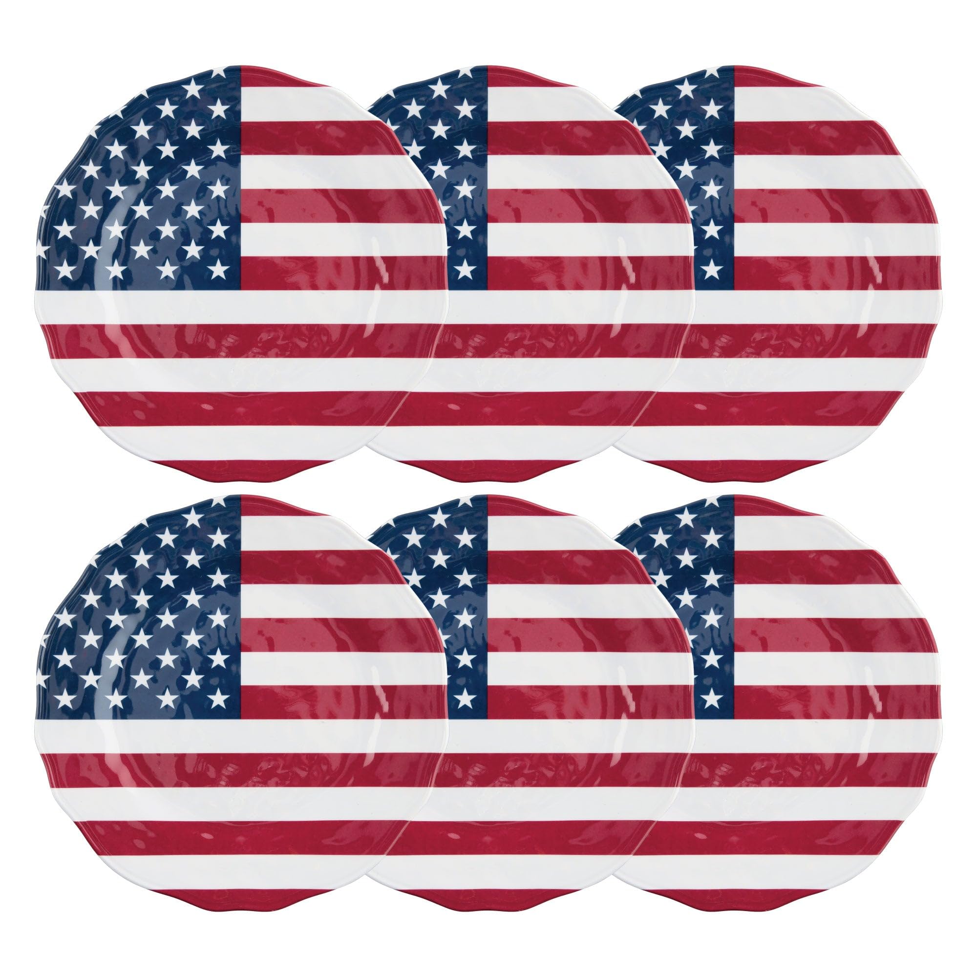 UPware 6-Piece Melamine Salad Plate Set - BPA-Free, Dishwasher Safe 8.75 Inch Round Plates for Risotto, Pasta & Salad - American Flag Design | Perfect for Picnics, BBQs, and Patriotic Party Decorations