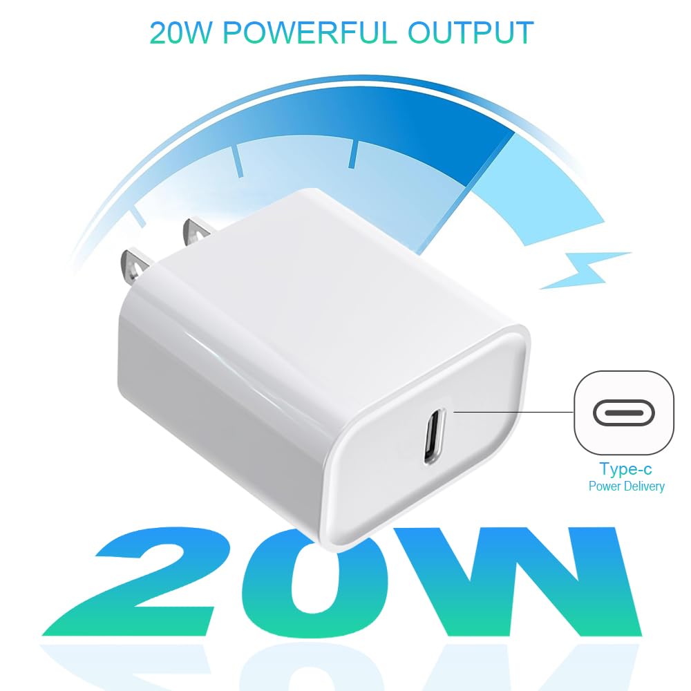 20W Fast Charger Block with 6ft USB C Cable - Compatible with iPhone 16/15 Series, iPad Pro/Air/Mini - Quick Charge & Data Sync - Perfect for Home, Office & Travel (2-Pack)