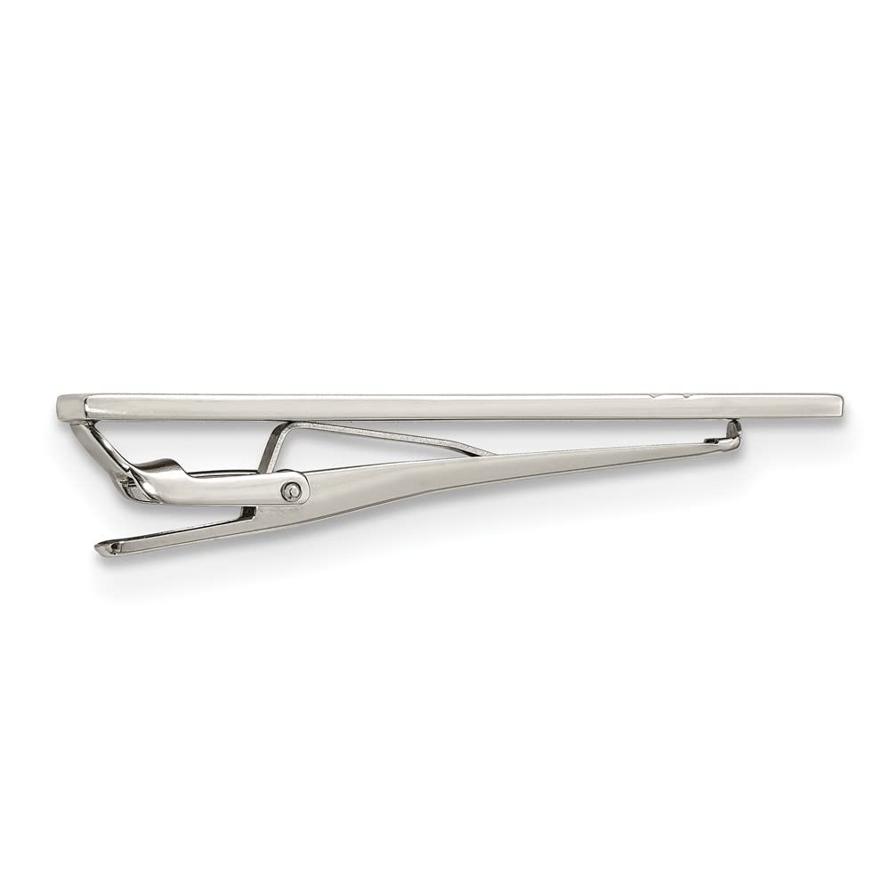 The Black Bow Stainless Steel & CZ Polished Grooved Tie Bar Clip, 7 x 60mm - Elegant Accessory for Formal Events & Business Attire