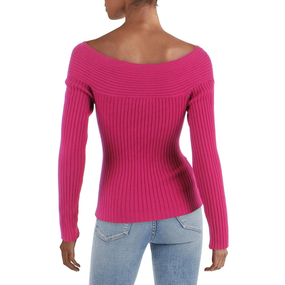 BCBGMAXAZRIA Women's Long Sleeve Off-Shoulder Sweater - Soft Knit Pullover for Fall & Winter, Perfect for Date Night, Office Wear & Casual Outings