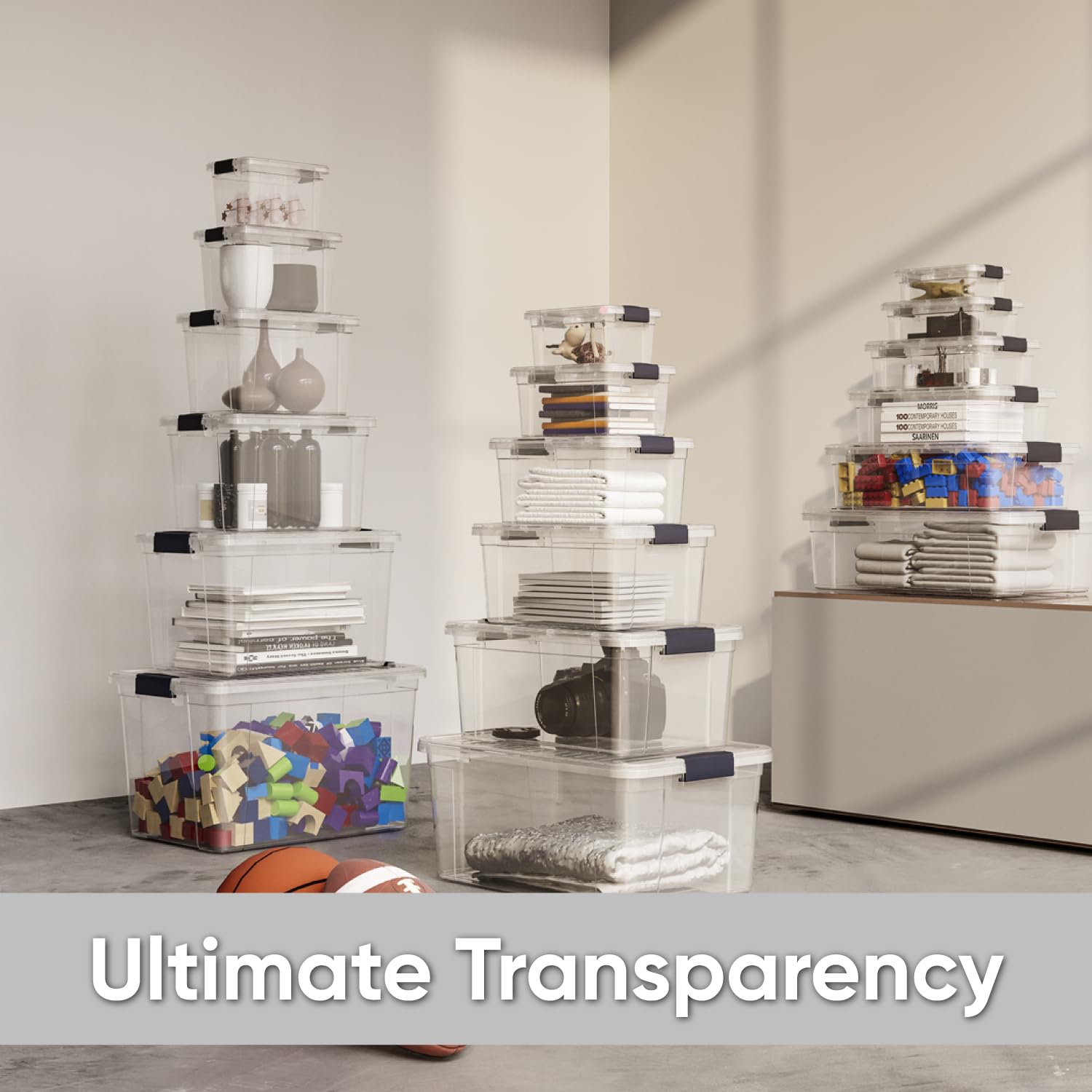 Premium Clear Plastic Storage Boxes with Lids - 2.5 Quart Stackable Organizing Bins | BPA Free, Non-Toxic & Odorless | Perfect for Home, Office, Dorm Organization | Great for Pantry, Closet & Toy Storage