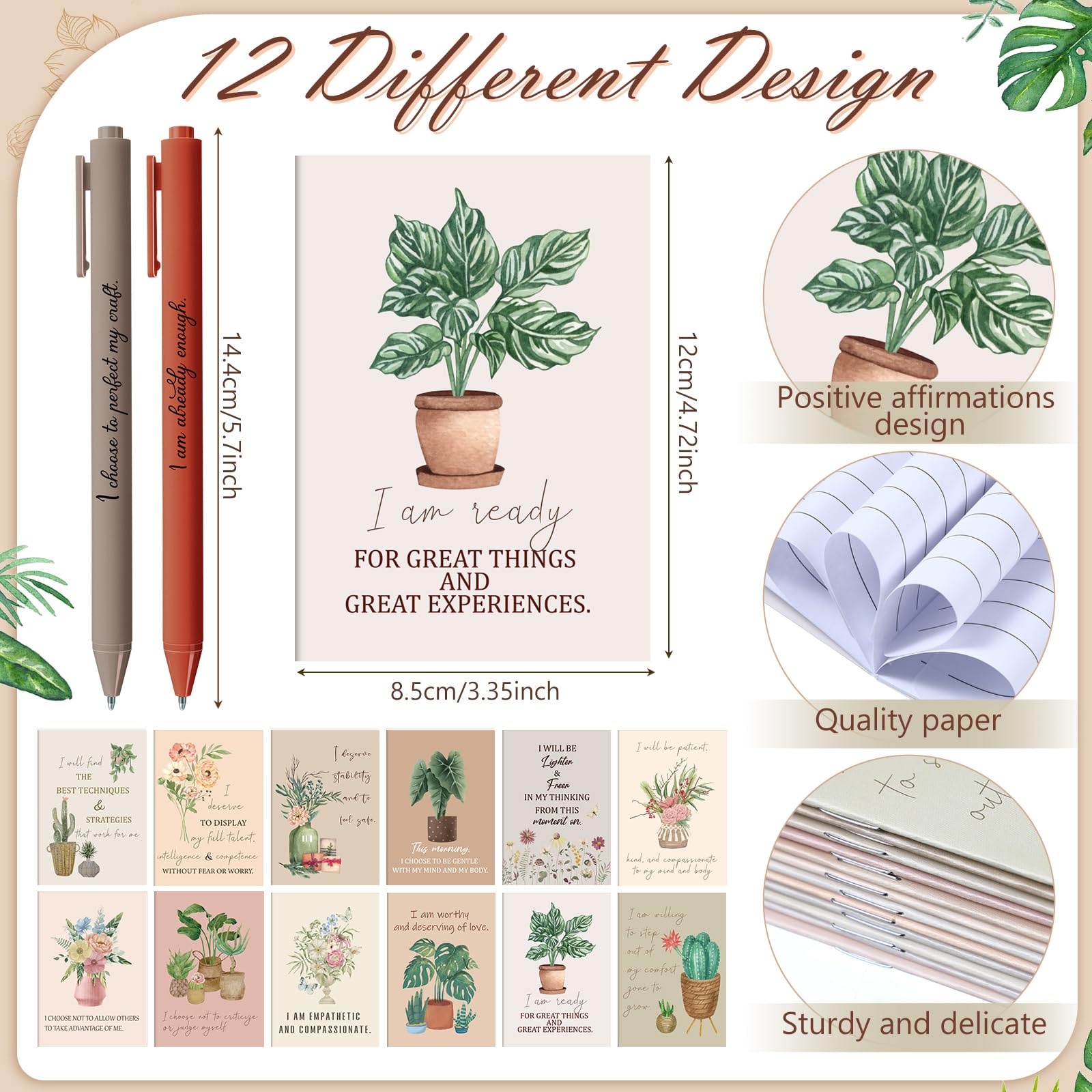 48 Pcs Positive Affirmation Gift Set - Gratitude Notebooks with Pens, Motivational Notepads & Small Bags - Daily Affirmations Journal for Women - Stress Relief & Self Care Gift (Flower Design) - Perfect for Meditation, Yoga, Therapy & Personal Growth