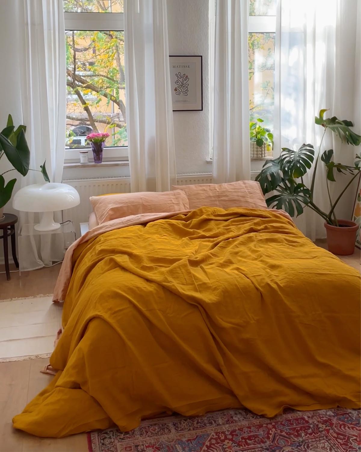 Organic Turmeric & Terracotta Cotton Bedding Set - Queen Size 4-Piece Sheet Set with Pillowcases | Hypoallergenic, Breathable & Soft Bed Sheets for Home, Hotel & Guest Room Decor