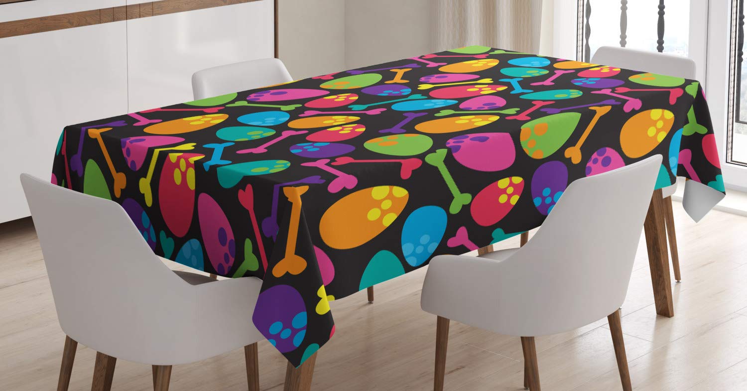 Ambesonne Dinosaur Tablecloth - Velociraptor, T-Rex & Dinosaur Eggs Design - 52