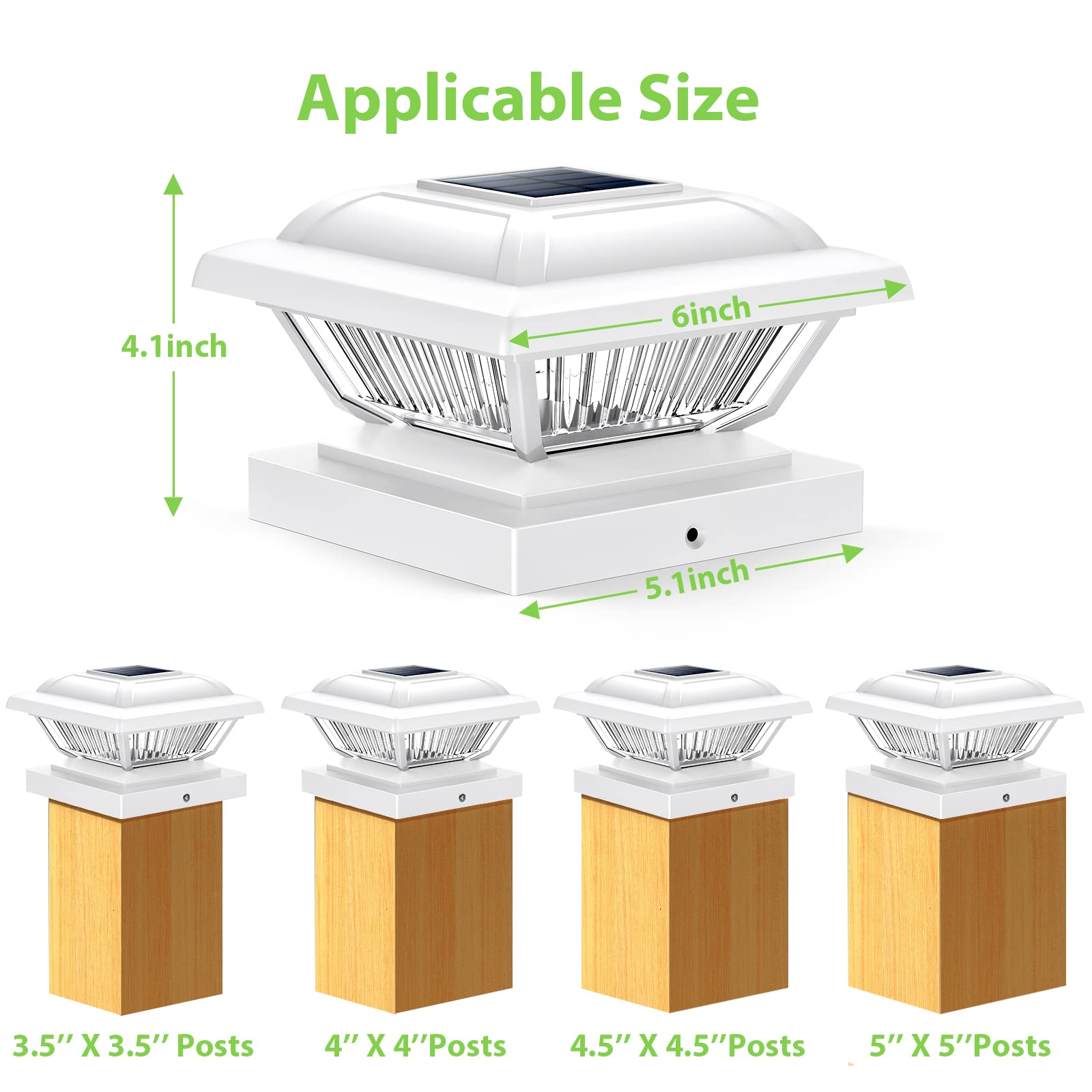 LETMY Solar Post Cap Lights Outdoor, 6 Pack Solar Powered Fence Post Lights - Waterproof High Brightness for 4x4, 4.5x4.5, 5x5 Wooden Posts - Perfect for Fence, Deck, Patio, Garden & Pathway Lighting at Night