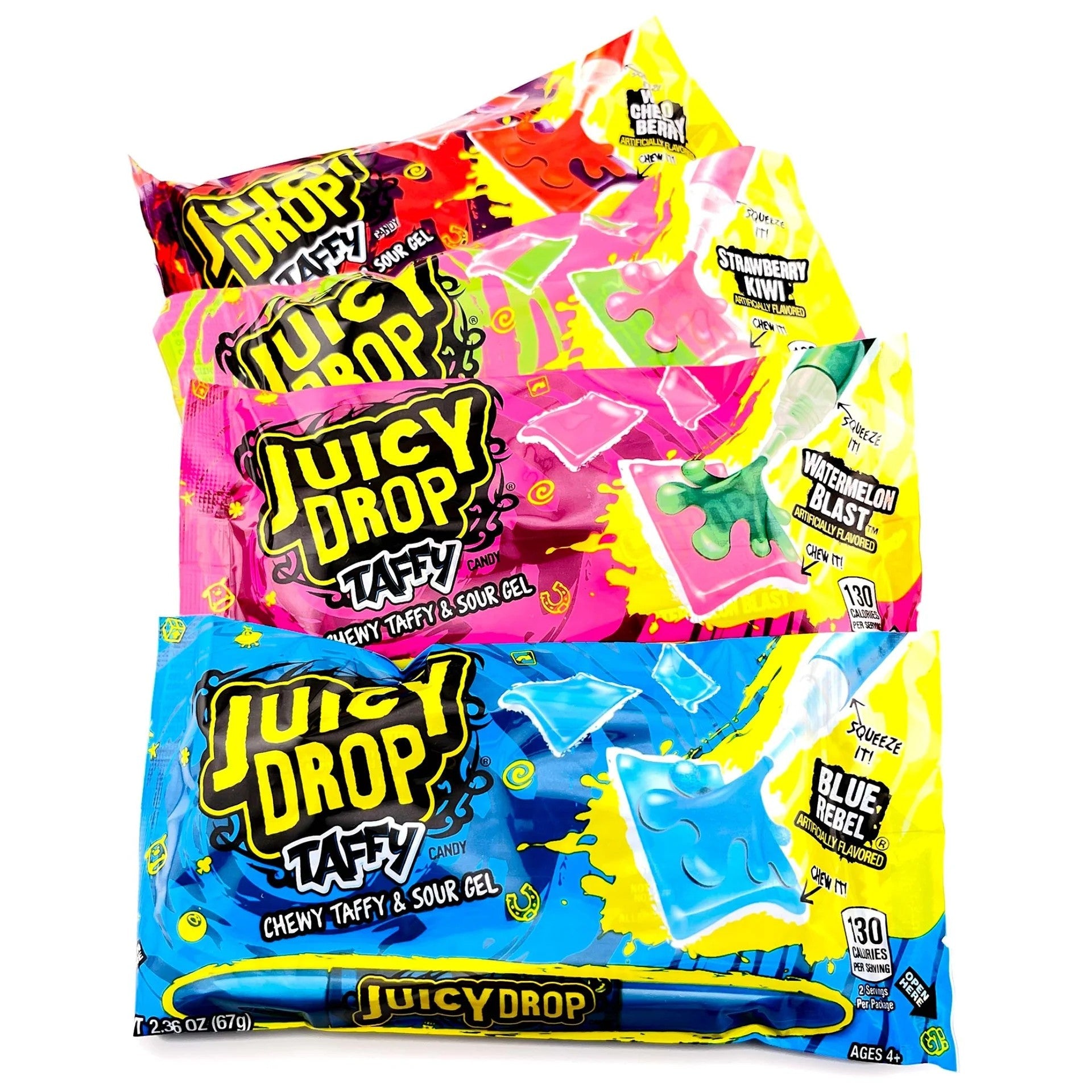 Bazooka Juicy Drop Taffy Candy - 16 Count Box | Chewy Fruit Flavored Taffy for Parties, Halloween Treats & Snacks