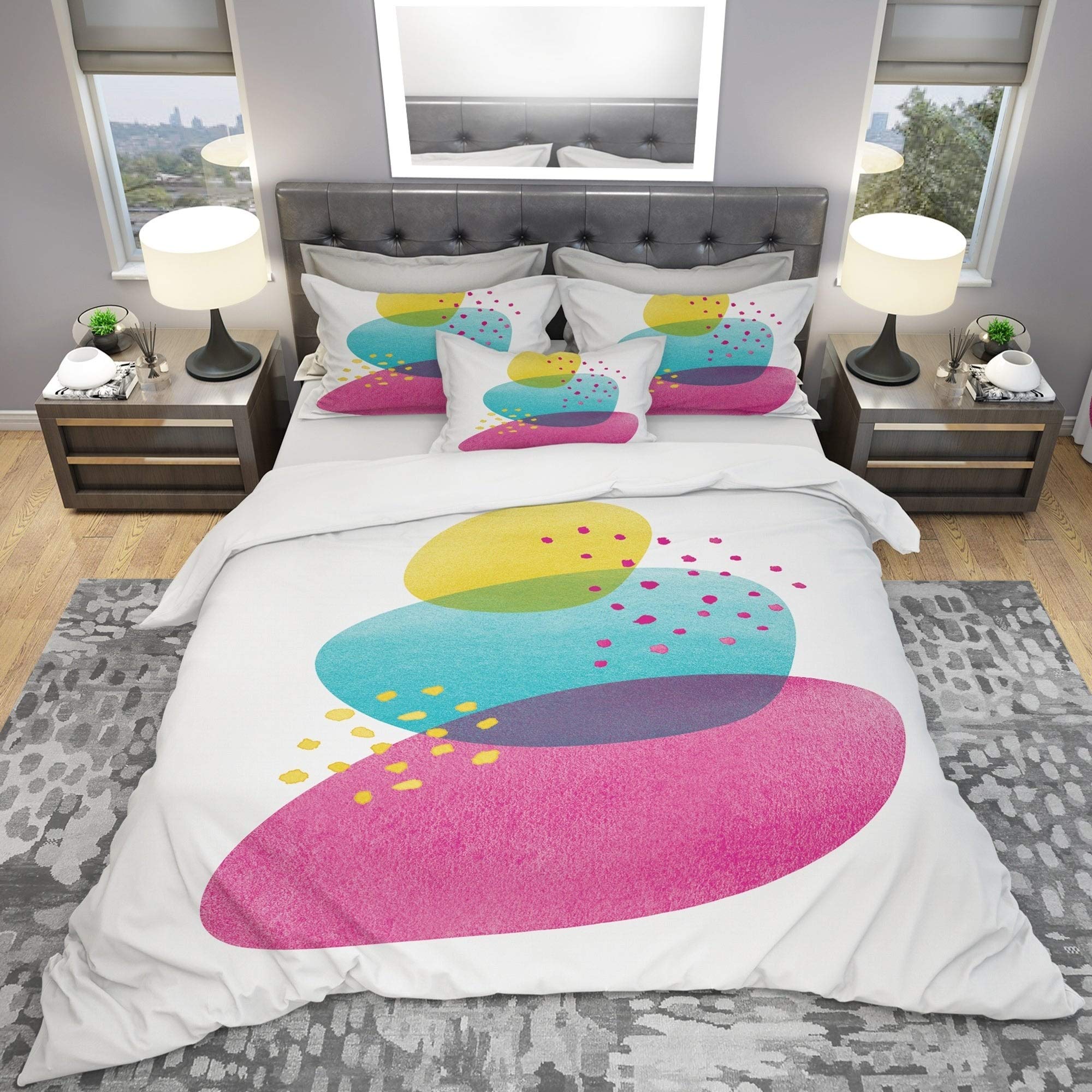 Designart 'Minimal Spots Balance IV' Geometric King Size Bedding Set - 3 Piece Duvet Cover & 2 Shams (Comforter Not Included) | Modern Abstract Pattern for Master Bedroom Decor | Contemporary Home Textiles for Stylish Bedroom Makeover