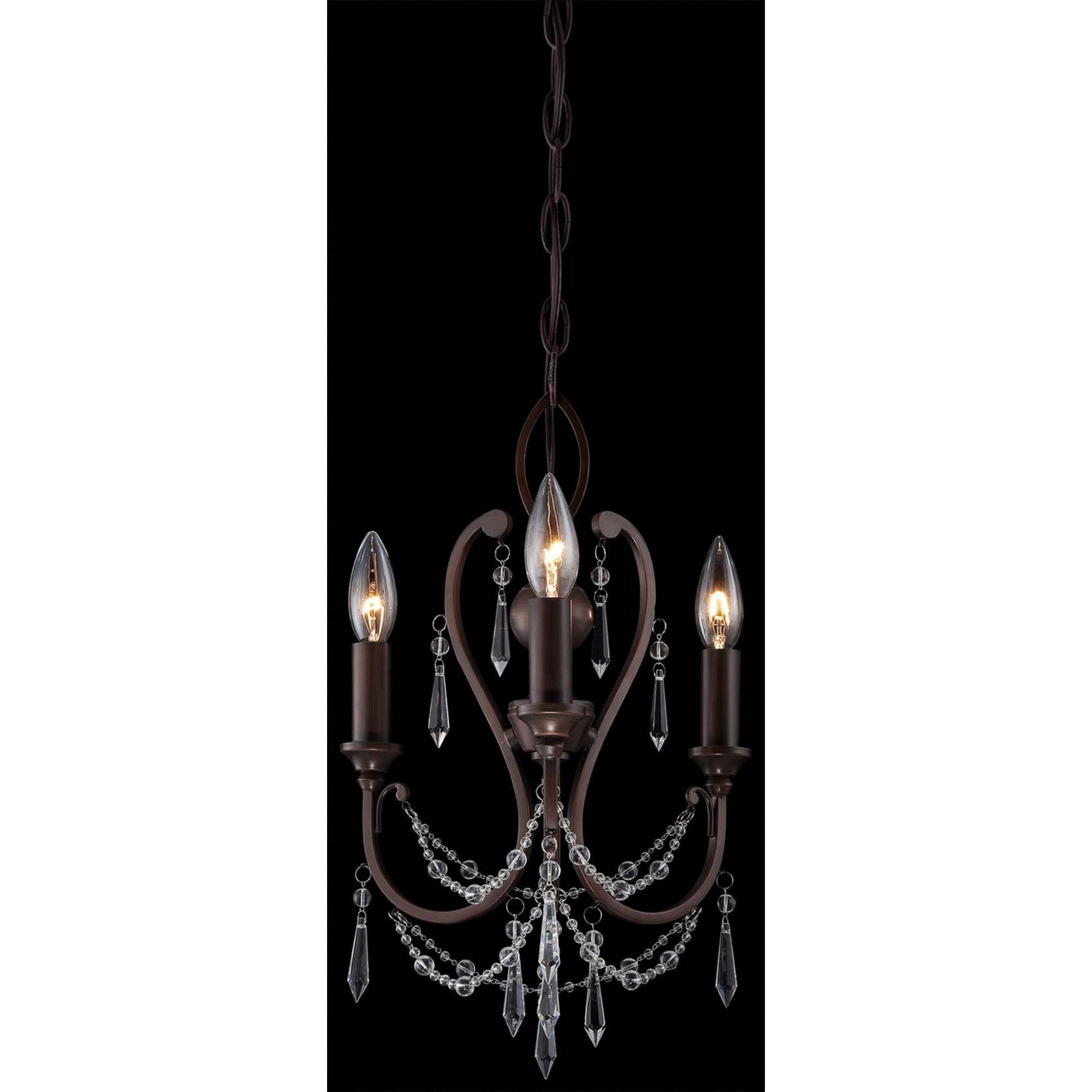 12 Inch 3-Light Bronze Chandelier - Elegant Dining Room, Bedroom, or Entryway Lighting Fixture