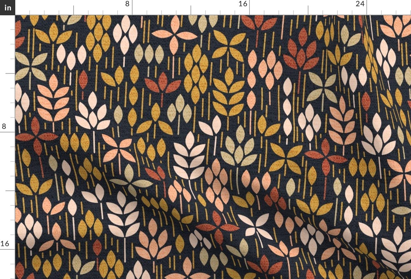 Scandi Meadow Earthy Navy Pink Black Leaves Spring Printed Chiffon Fabric - Fat Quarter for Sewing, Fashion Apparel, Dresses & Home Decor | Perfect for DIY Projects, Quilting, Curtains & Upholstery
