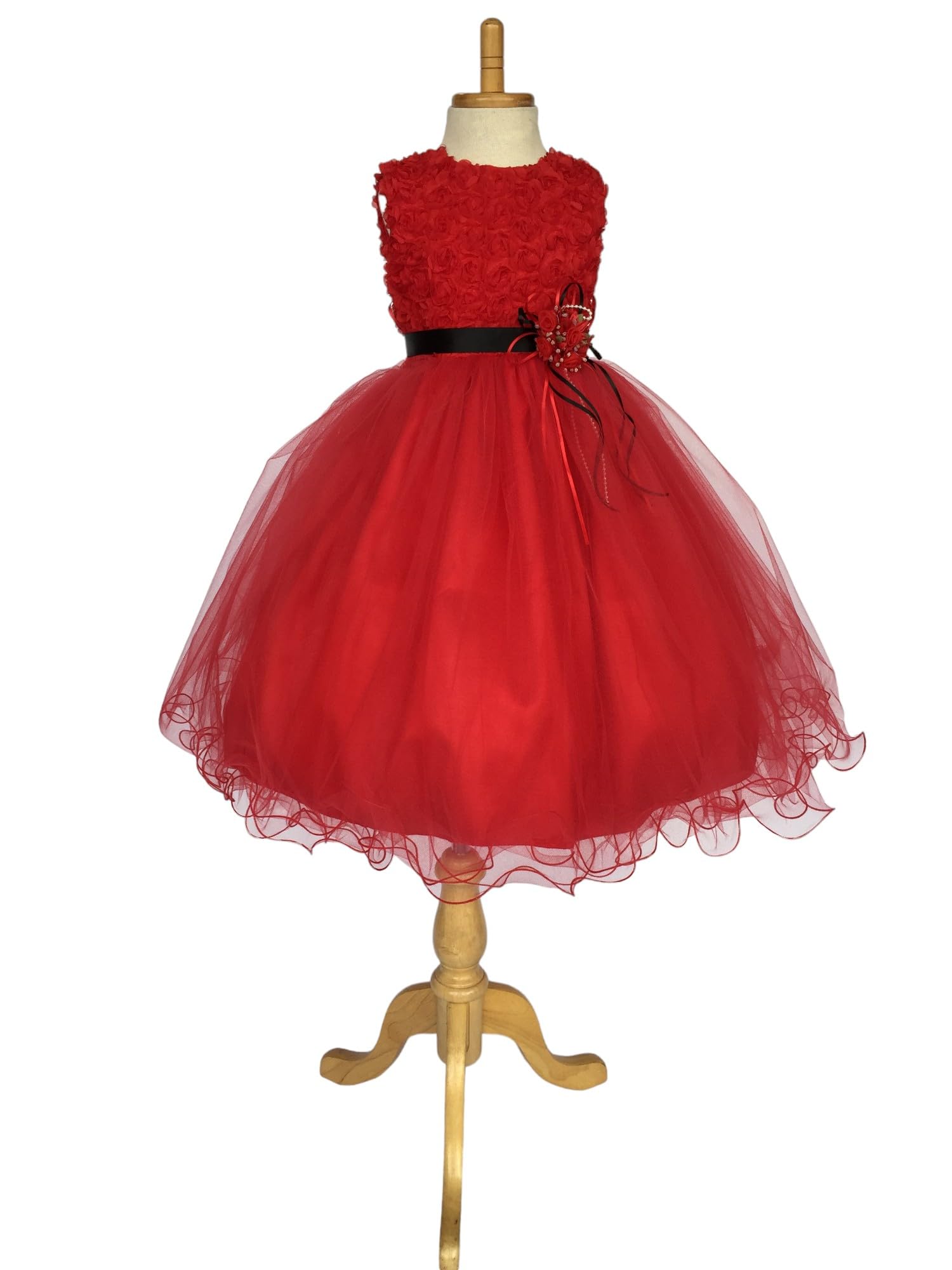 Floral Chiffon Carnation 4-Layer Tulle Flower Girl Dress for Wedding & Pageant - Red (Size 16) | Perfect for Bridal Party, First Communion & Special Occasions