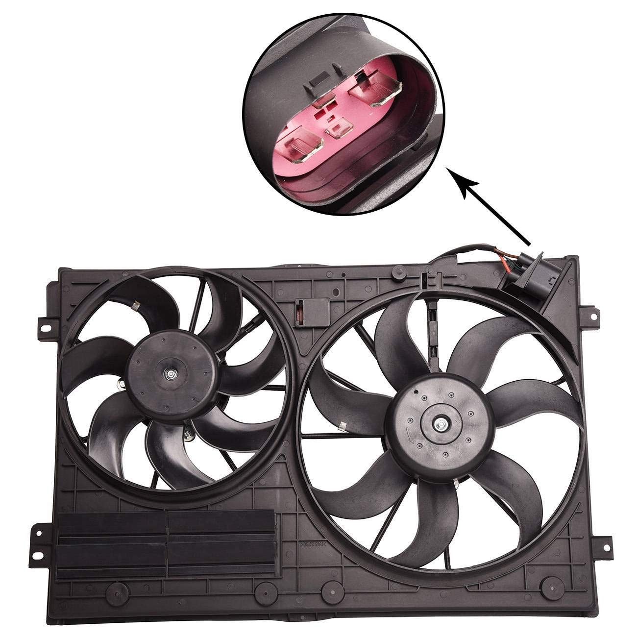 Bapmic 1K0959455DG Electric Cooling Fan Assembly Replacement for Audi A3 TT Jetta Passat Golf - High Performance Radiator Cooling Fan for Engine Overheating Protection - Perfect for Summer Driving & Heavy Traffic Conditions