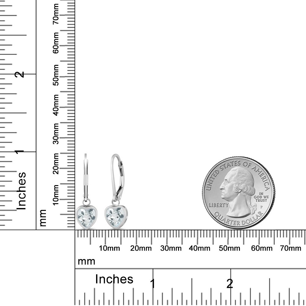 Gem Stone King 925 Sterling Silver 6MM Heart Shaped Birthstone Leverback Drop Earrings for Women | Valentine's Day Gift, Anniversary Present, Mother's Day Jewelry