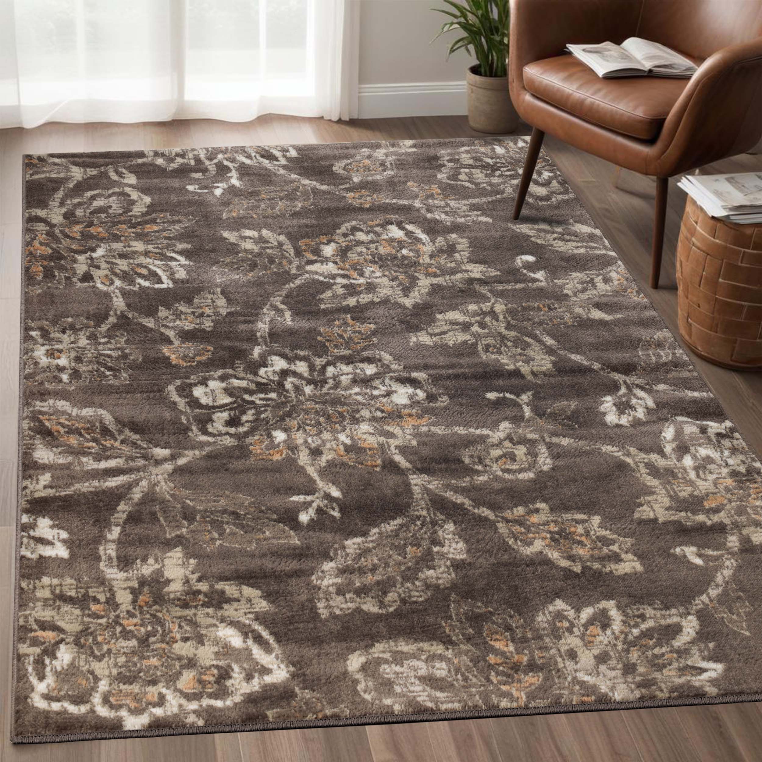 Jacobean Floral Modern Farmhouse Indoor Area Rugs & Runner Rugs - Soft Non-Slip Living Room Bedroom Decor for Cozy Home