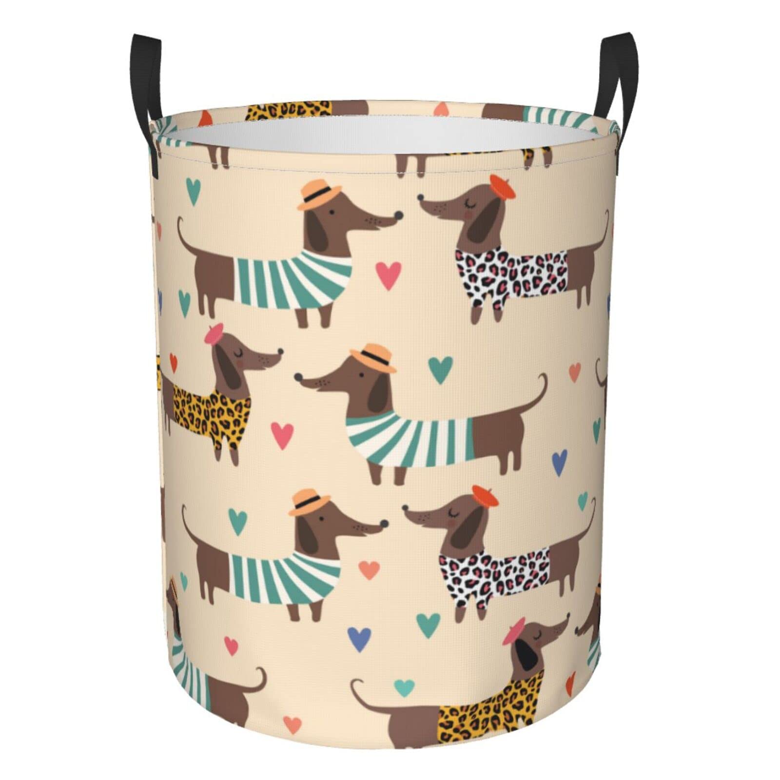 Waterproof Collapsible Laundry Basket with Handle - Large Fabric Hamper Organizer for Dirty Clothes, Toys & Bathroom Storage | Leopard Print Dachshund Design | Perfect for Pet Owners, Laundry Room & Small Spaces
