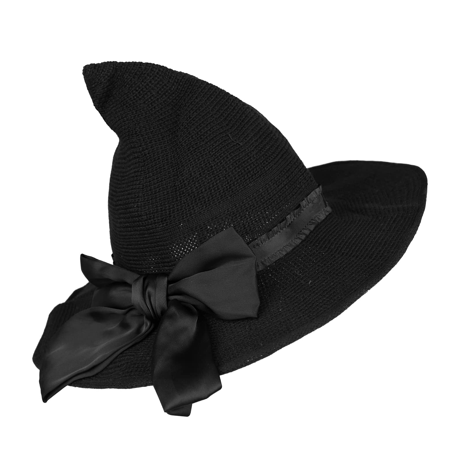 XGOPTS Halloween Witch Hat - Felt Ruched Wizard Hat with Floral Bowknot, Retro Knitted Witch Cap for Cosplay, Witch Costume Accessories | Perfect for Halloween Parties, Witch Themed Events & Fantasy Cosplay