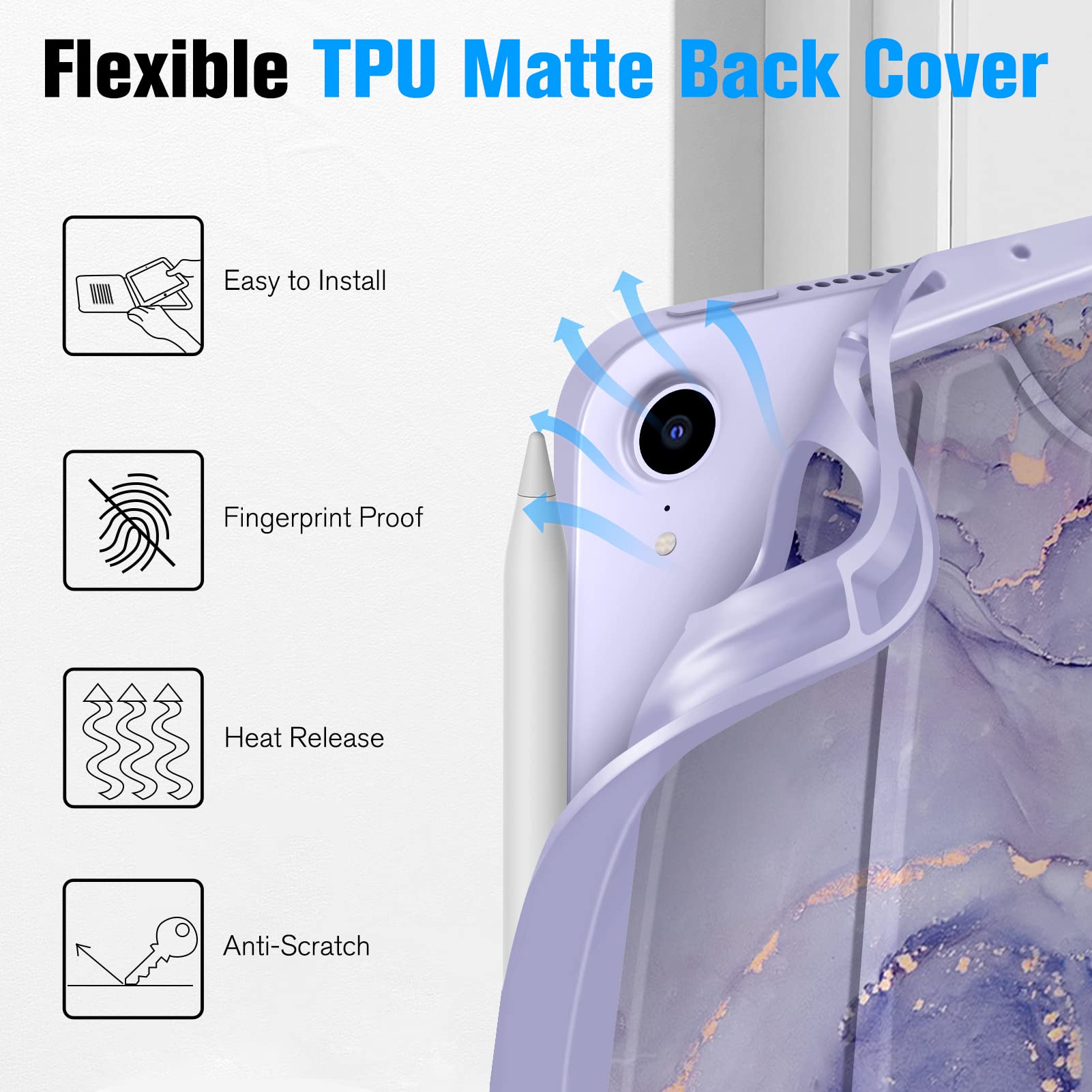 Fintie Magnetic Shockproof Stand Case for iPad Mini 7 (2024, A17 Pro) & iPad Mini 6 (8.3 Inch) - Multi-Angle Rugged Protective Cover with Soft TPU Back, Lilac Marble Design | Perfect for Work, Travel & Home Use