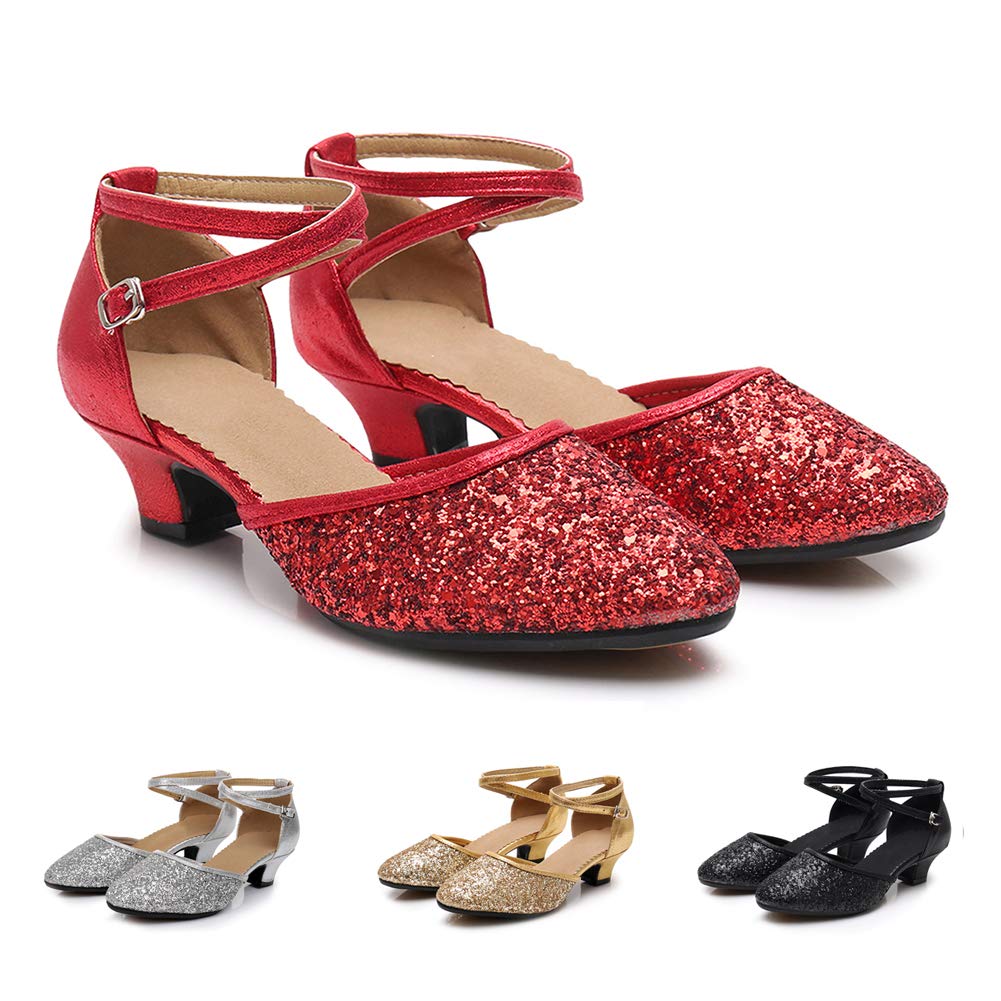 SWDZM Women's Glitter Latin Dance Shoes - Closed Toe Ballroom Salsa Heels for Women | Professional Dance Shoes for Salsa, Tango, Bachata | Perfect for Parties, Performances & Dance Competitions
