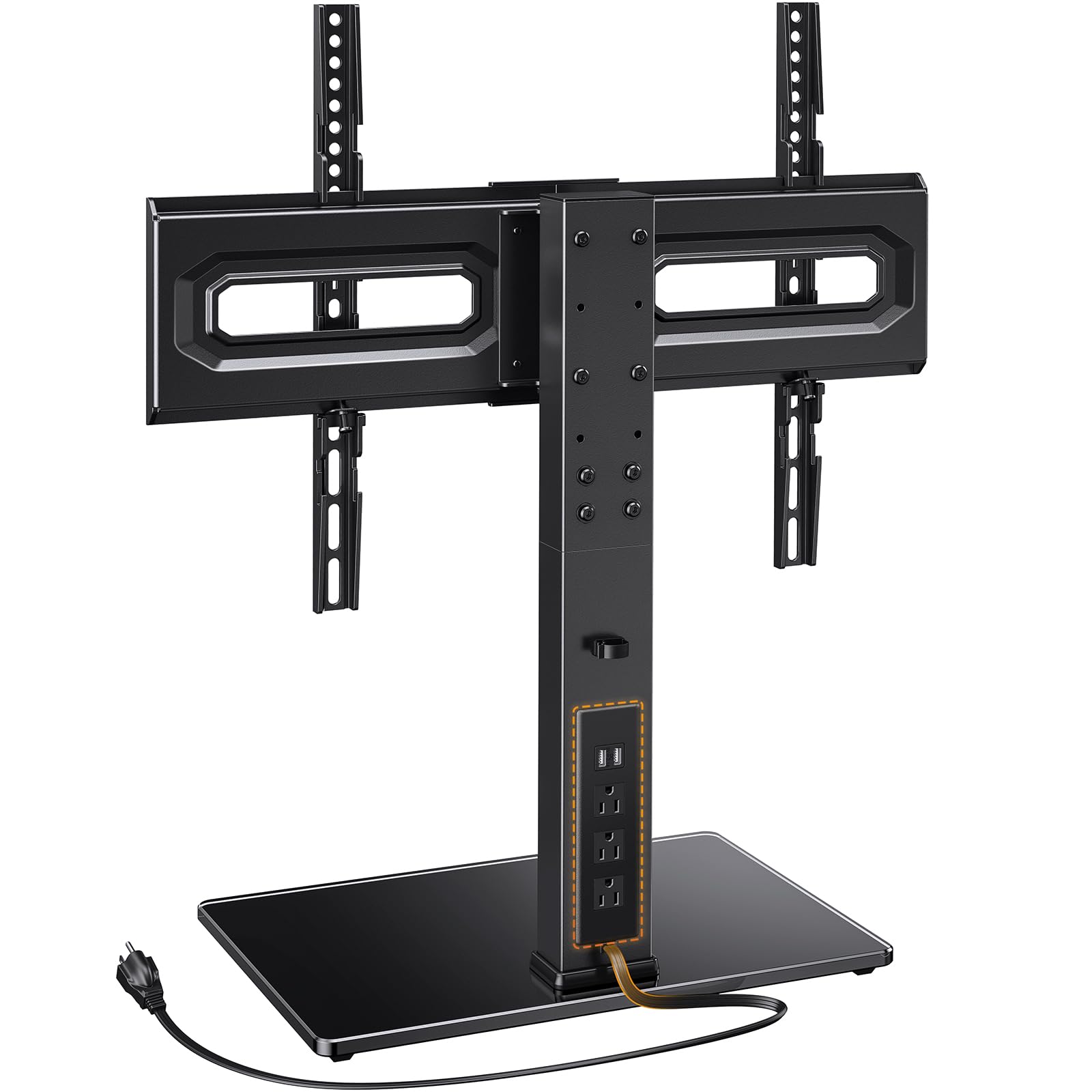 Perlegear Universal TV Stand with Power Outlet - Swivel Base for 32-80 inch TVs up to 99 lbs - Tempered Glass TV Stand with Height Adjustment & Max VESA 600x400mm (PGTVS31) - Perfect for Living Room, Bedroom, or Office Entertainment Setup