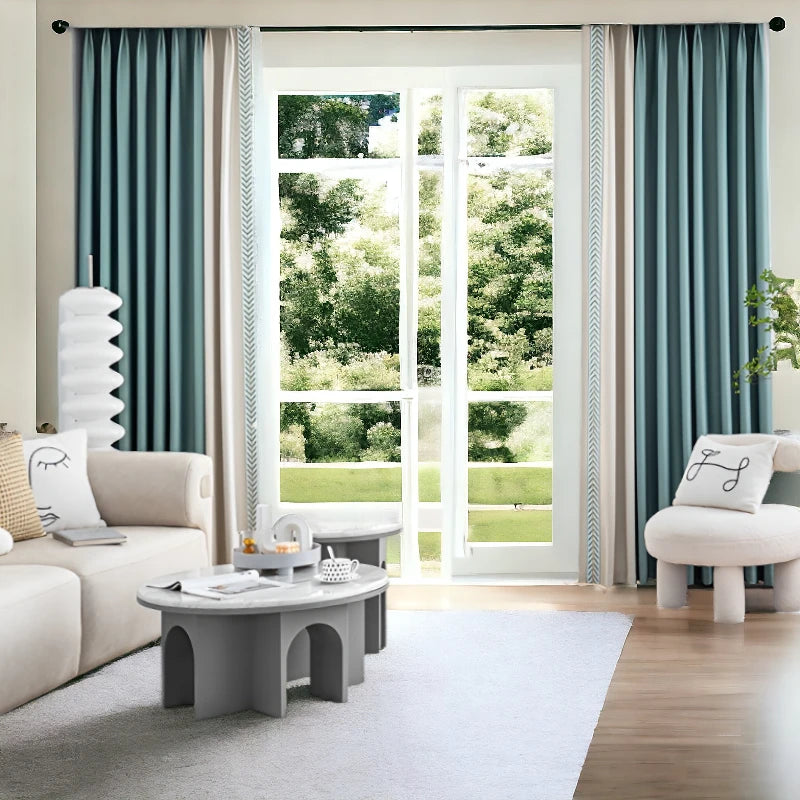 Piper Color Blocking Blackout Curtains - Embroidered Room Darkening Window Drapes for Bedroom & Living Room