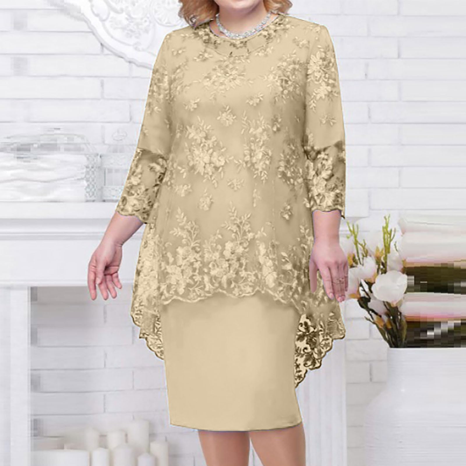 Elegant Floral Lace Mother of The Bride Dress for Women - Plus Size Formal Evening Gown - Wedding Guest & Grandmother Dress for Special Occasions