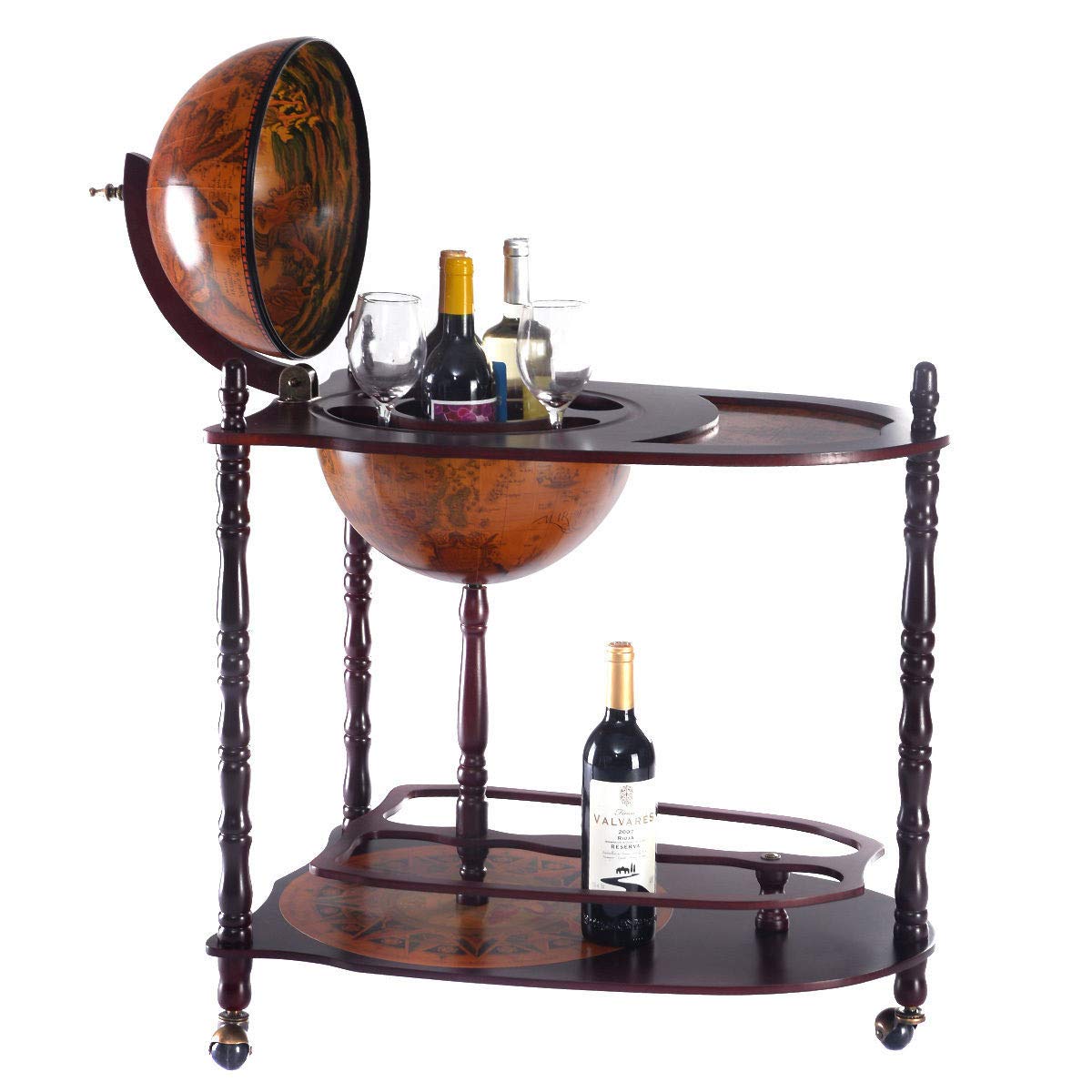 Vintage Globe Wine Bottle Rack with Extra Shelf - Decorative Wine Glass Holder for Bar, Kitchen & Dining Room Decor - Perfect for Wine Storage & Display