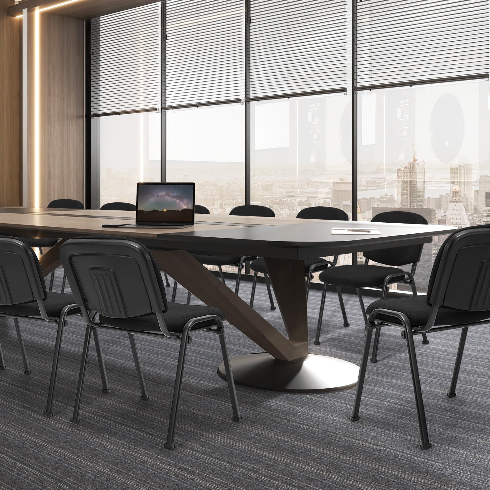 Tangkula 5-Piece Stackable Conference Room Chairs Set - Ergonomic Office Guest Chairs with Upholstered Back & Seat - Perfect for Waiting Rooms, Meeting Spaces & Reception Areas (Black) - Ideal for Corporate Offices, Hotels & Business Centers