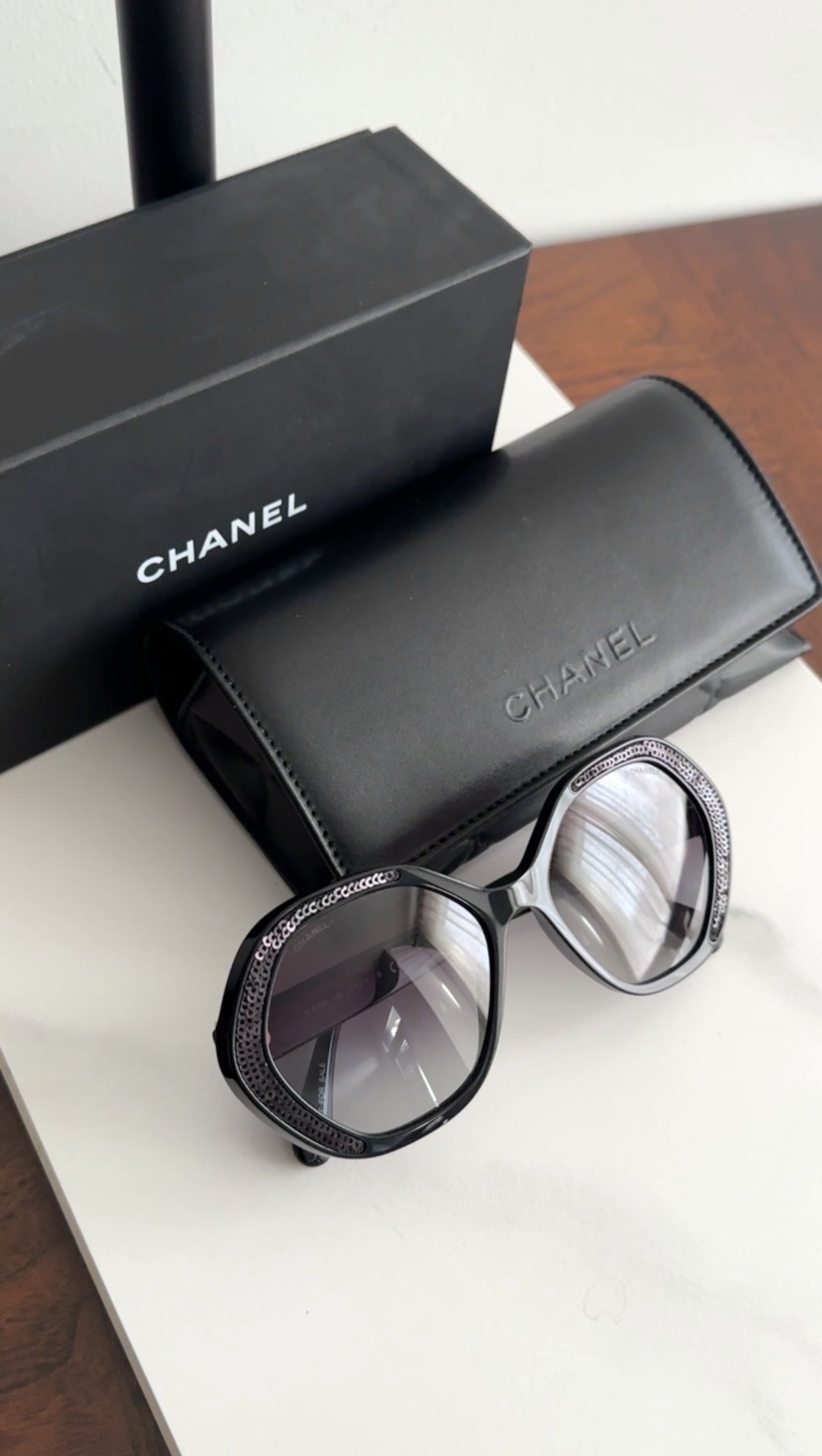 Chanel Black Oversized Sequin CC 5451 Sunglasses for Women - Luxury Designer Shades for Beach, Driving & Fashion Outfits