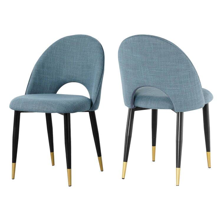 Modern Fabric Dining Chairs Set of 2 - Upholstered Accent Chairs with Black Gold Legs for Kitchen, Living Room & Bedroom | Comfortable Seating for Family Meals, Entertaining Guests & Home Office (Blue)