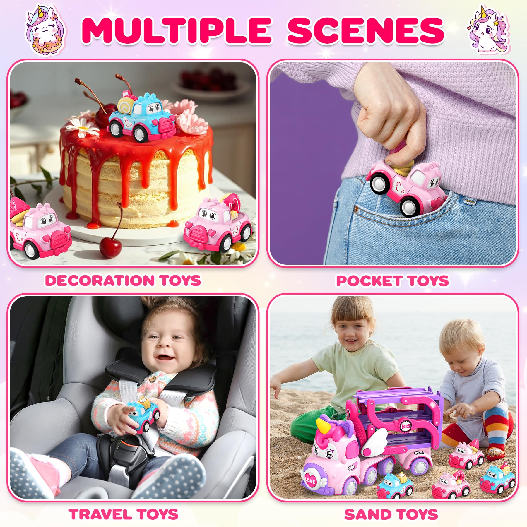 Pourbibi Auto Toy for Girls Ages 2-5 Years - Light & Music Truck Toy with Unicorn Design | Perfect Birthday & Christmas Gift for Toddlers | Pretend Play, Learning & Fun Transportation Toys for Kids