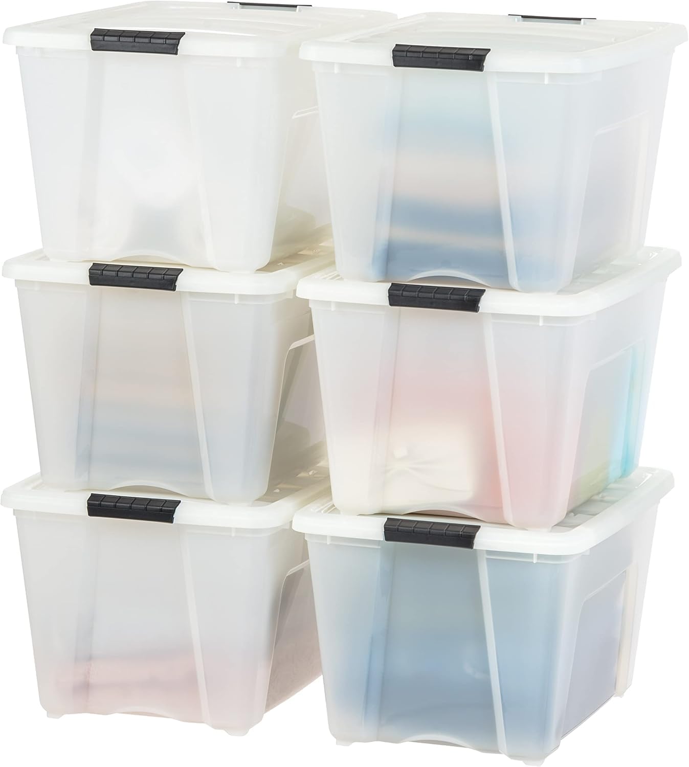 IRIS USA 54 Qt Stackable Plastic Storage Bins with Lids, 6 Pack - BPA-Free, Made in USA - Durable Nestable Containers with Secure Pull Handles & Latches - Perfect for Home Organization, Closet Storage, Garage Shelving & Toy Containers