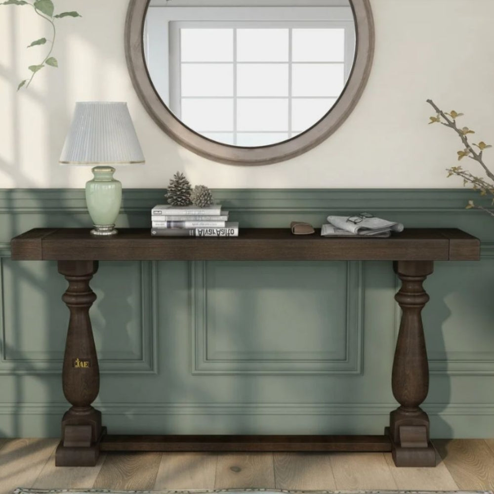 French Provincial Style Walnut Pillar Console Table - Elegant Entryway & Hallway Decor for Home & Office
