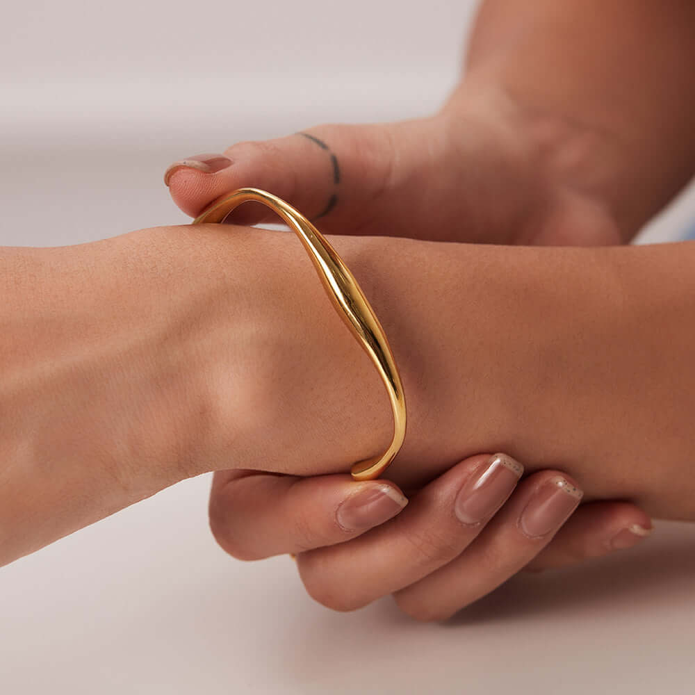 18K Gold Plated Minimalist Cuff Bangle Bracelet for Women - Elegant Stackable Jewelry Gift for Birthday, Anniversary & Special Occasions | JDB289