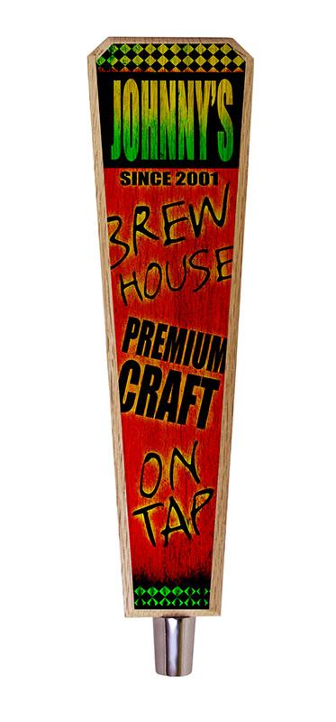 Brew House Red & Green Oak Wood Beer Tap Handles - Flared Shape for Home Bars, Pubs & Breweries - Durable & Stylish Draft Beer Dispenser Accessories