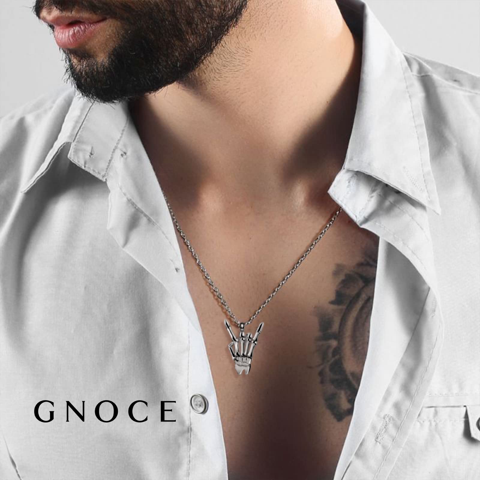 GNOCE I Love Rock Pendant Necklace - Sterling Silver Rock & Roll Jewelry with Adjustable Chain - Perfect Gift for Women & Men Rock Music Fans - Ideal for Concerts, Christmas, Birthdays & Everyday Wear