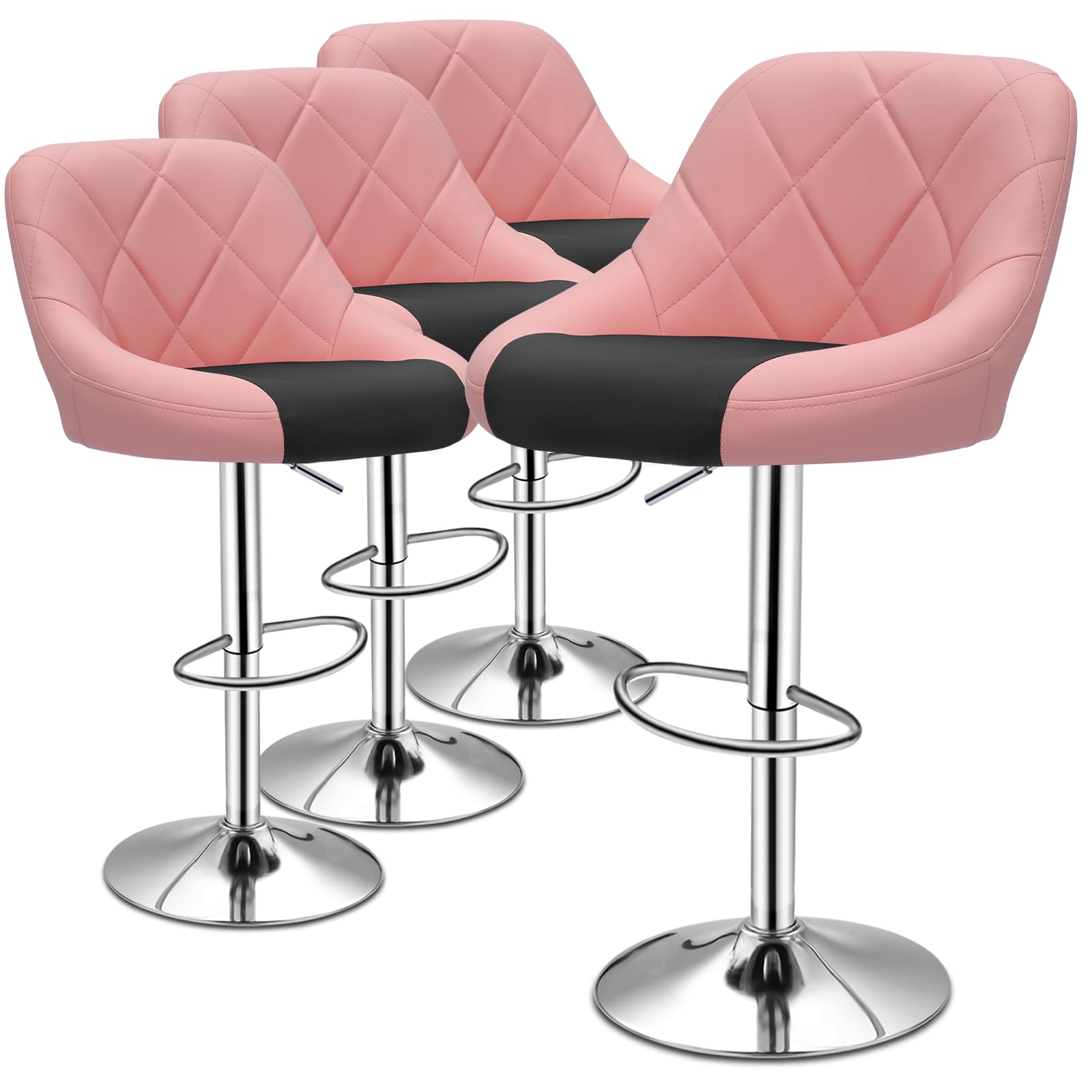 MoNiBloom Set of 4 Adjustable Swivel Bar Stools - Modern PU Leather Kitchen Counter Stools with Backrest & Footrest, Armless Bar Chairs for Kitchen Island, Metal Base (Pink & Black) - Perfect for Breakfast Bars, Home Bars & Small Spaces