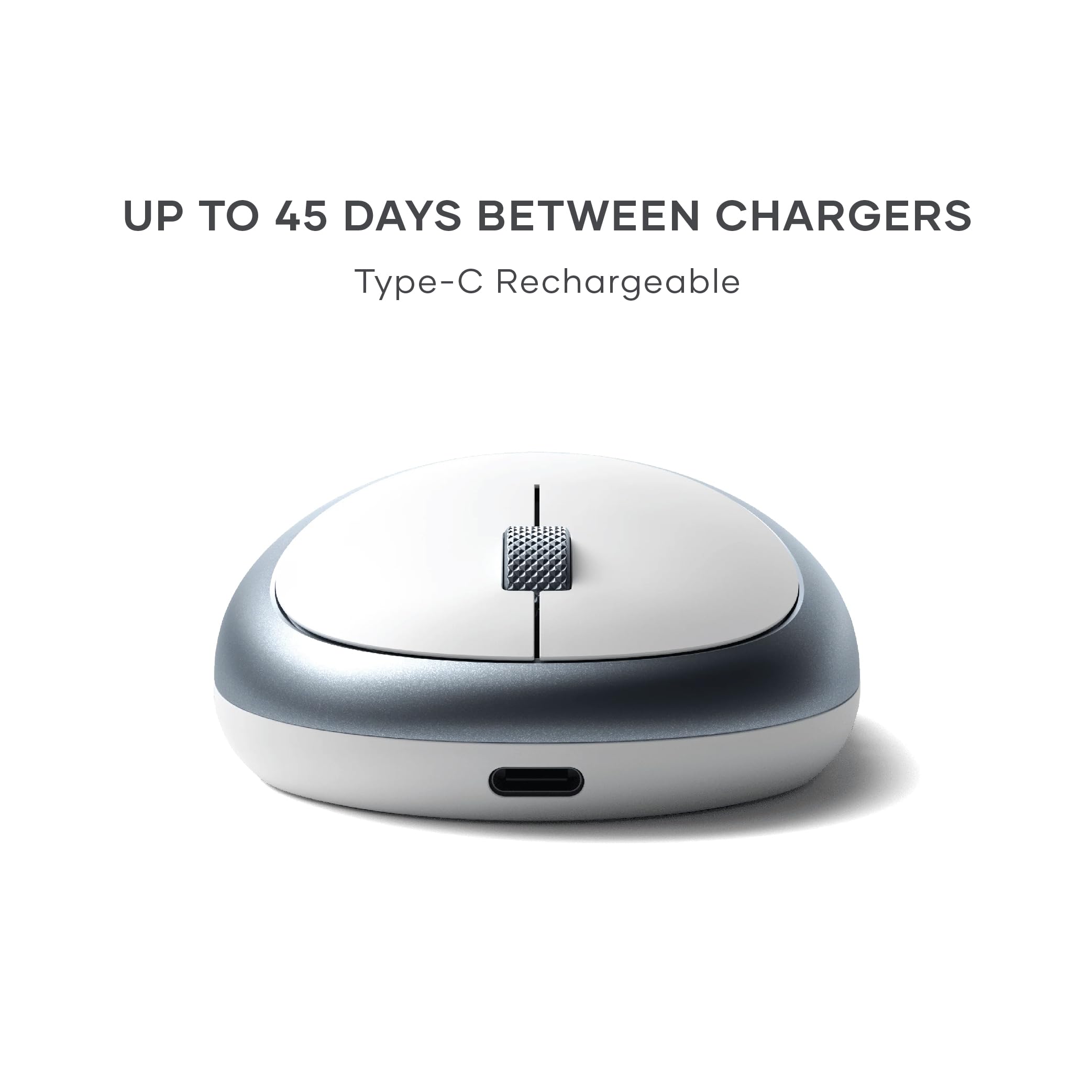 Satechi Wireless Bluetooth Mouse for MacBook Pro & Air, iMac, Mac Mini, iPad - Rechargeable USB-C Mouse with Silent Click - Perfect for Office, Travel & Home Use - Blue