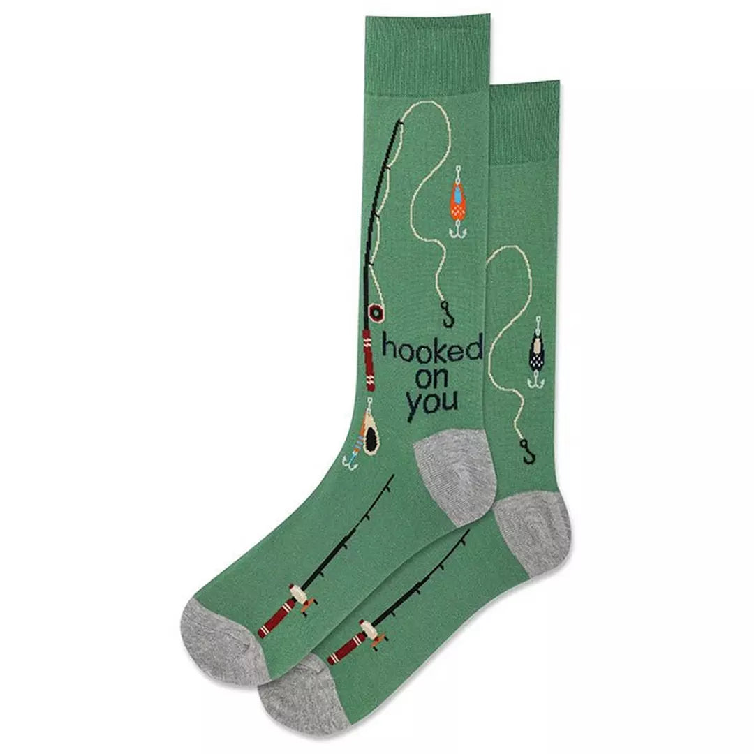 Hooked On You Men's Novelty Socks - Funny Fishing Gift for Dad, Husband, Boyfriend - Perfect for Fishing Trips, Birthday Gifts & Outdoor Adventures