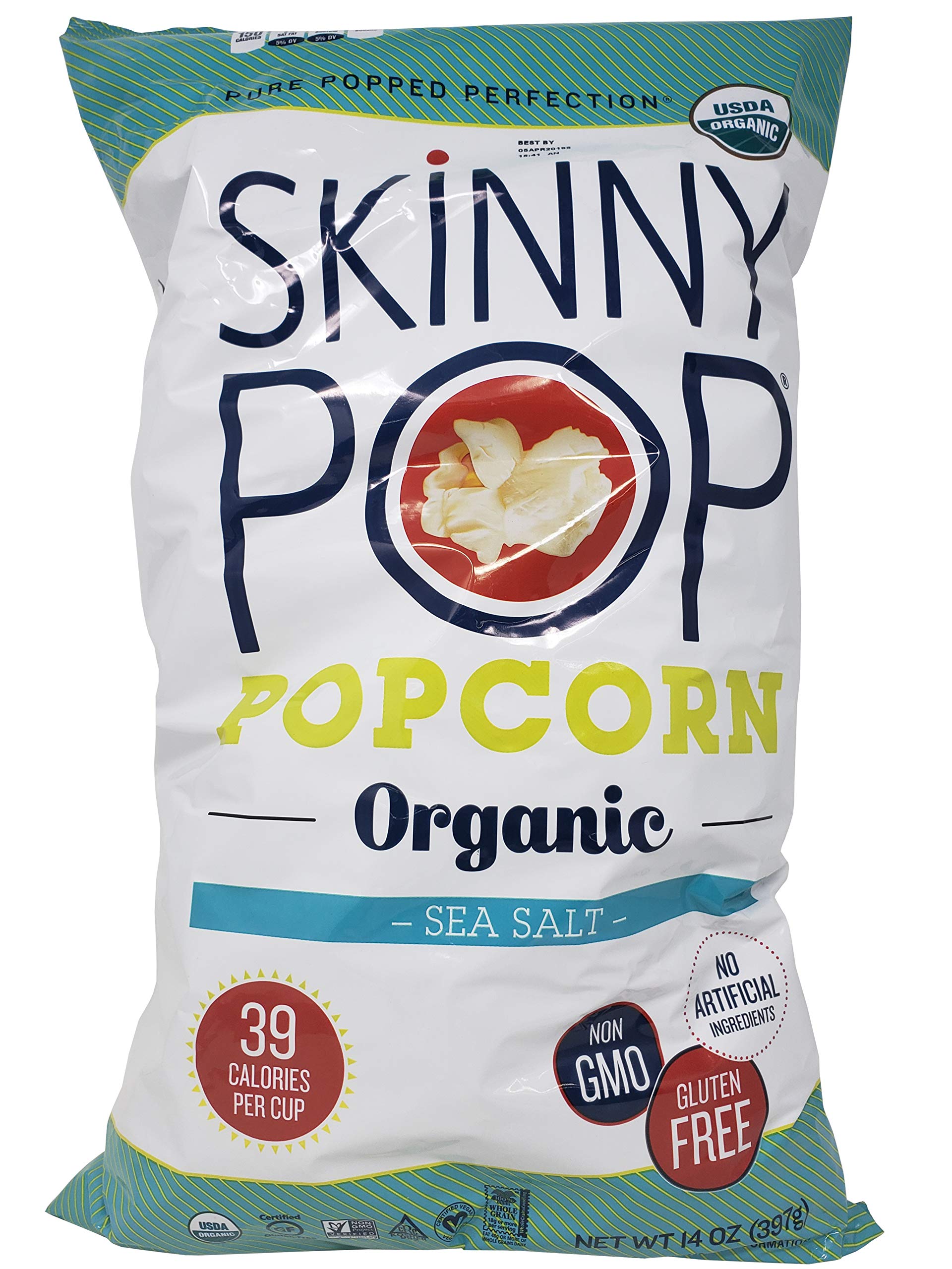 Organic Skinny Pop Popcorn - Sea Salt Flavor, 14 OZ Bag | Healthy Snack for Movie Nights, Office Breaks & School Lunches | Gluten-Free, Non-GMO Popped Corn