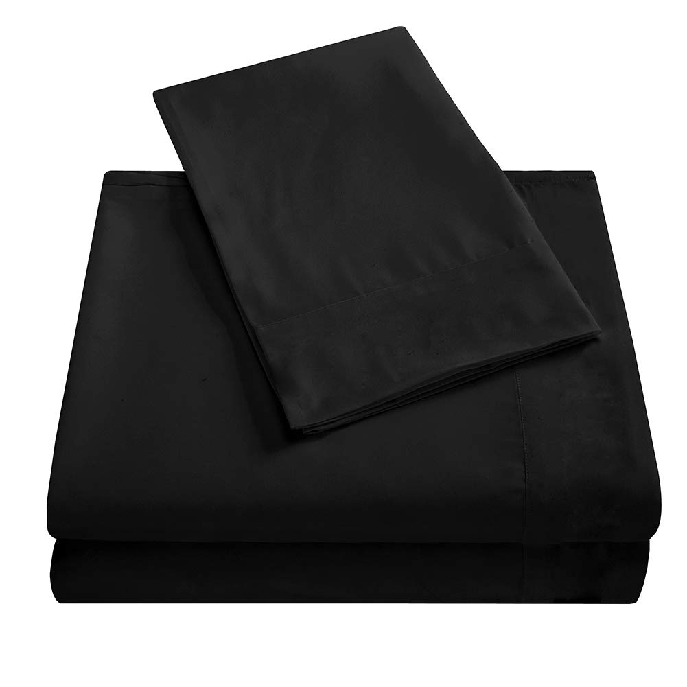 Omabeta Superfine Fiber Bedspread Set - Breathable Soft Bed Sheets, Non-Fading & No Pilling, Deep Pocket Fits Mattress (Twin, Black) - Perfect for Home, Hotel & Guest Room Comfort