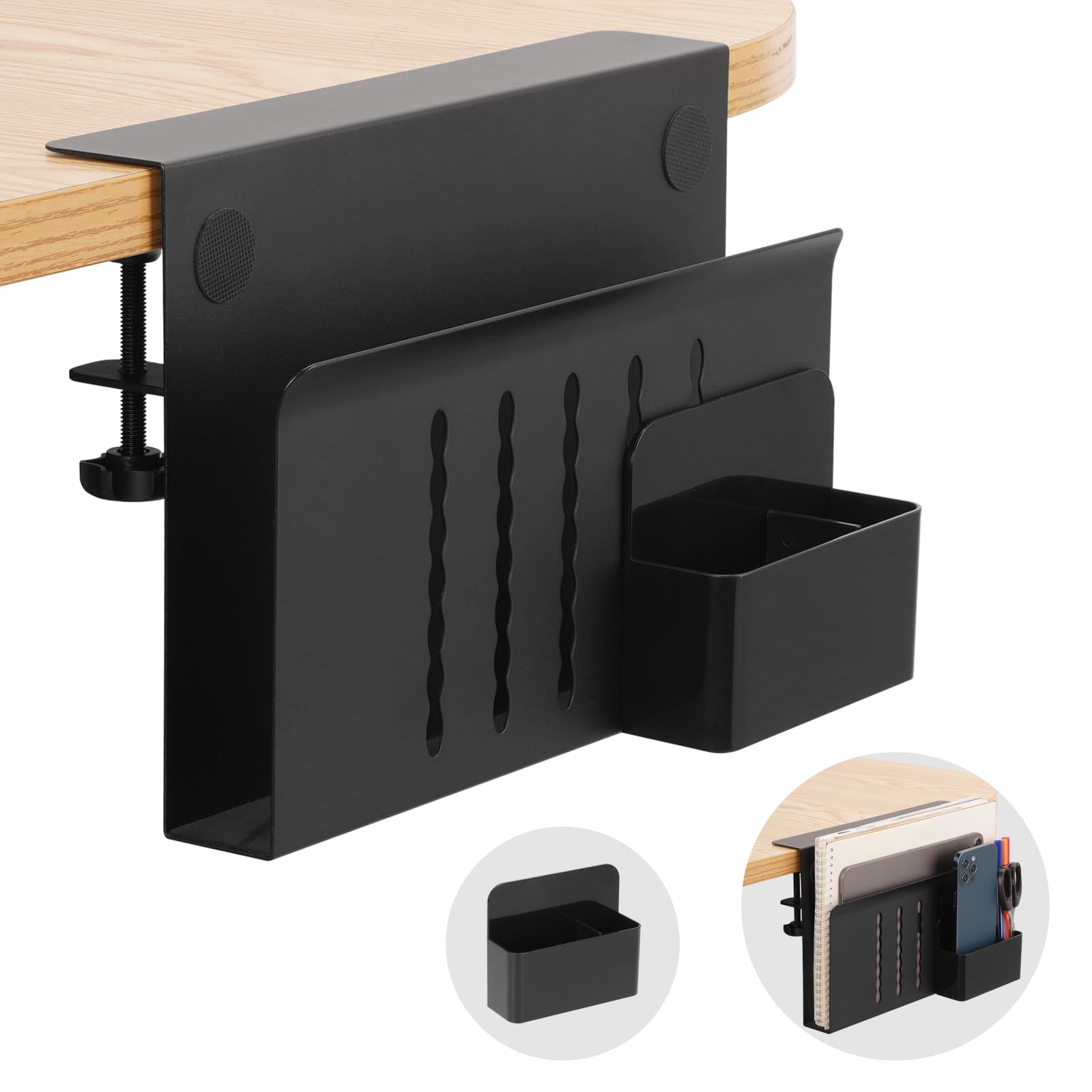 Clamp-On Desk Shelf Organizer - Laptop Side Storage Holder & Standing Desk Drawer for Office Supplies | Space-Saving Black Workspace Solution for Home Office & Studio Essentials
