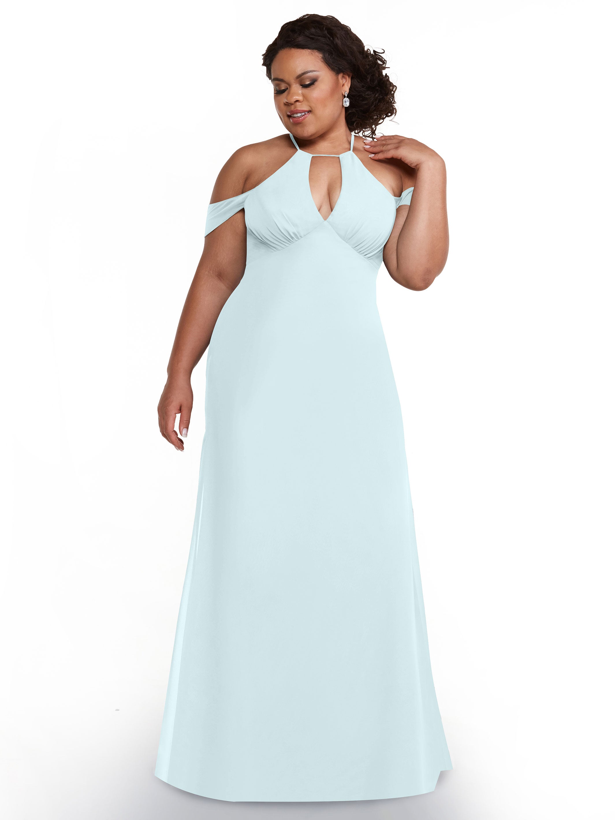 Elegant Off-The-Shoulder Chiffon Bridesmaid Dress with Halter Neckline - Perfect for Weddings, Formal Events & Special Occasions
