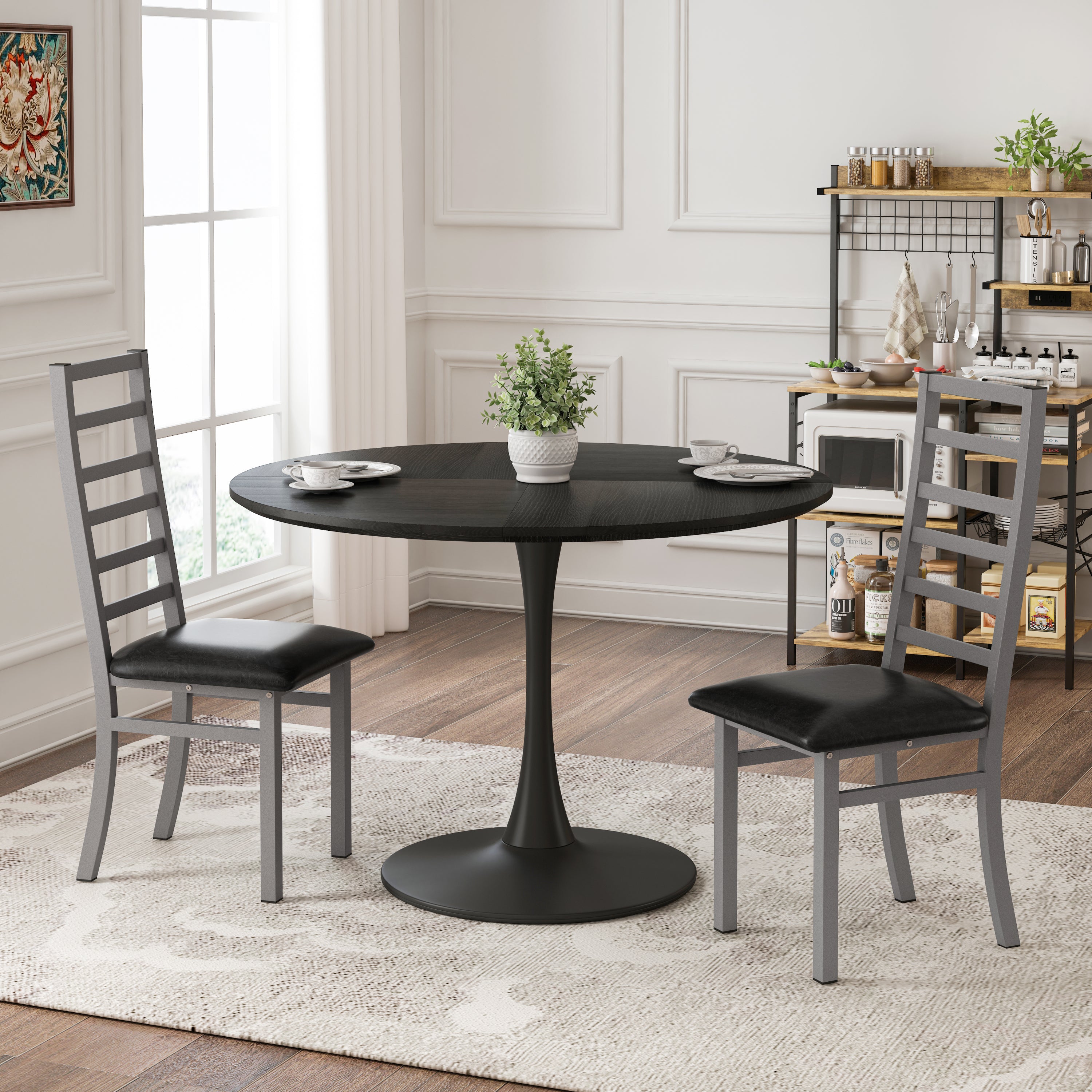 47 Inch Black Tulip Dining Table Set for 2 with Gray Chairs - Perfect for Small Spaces, Dining Rooms & Coffee Shops | Compact Modern Kitchen Table for Couples & Small Families