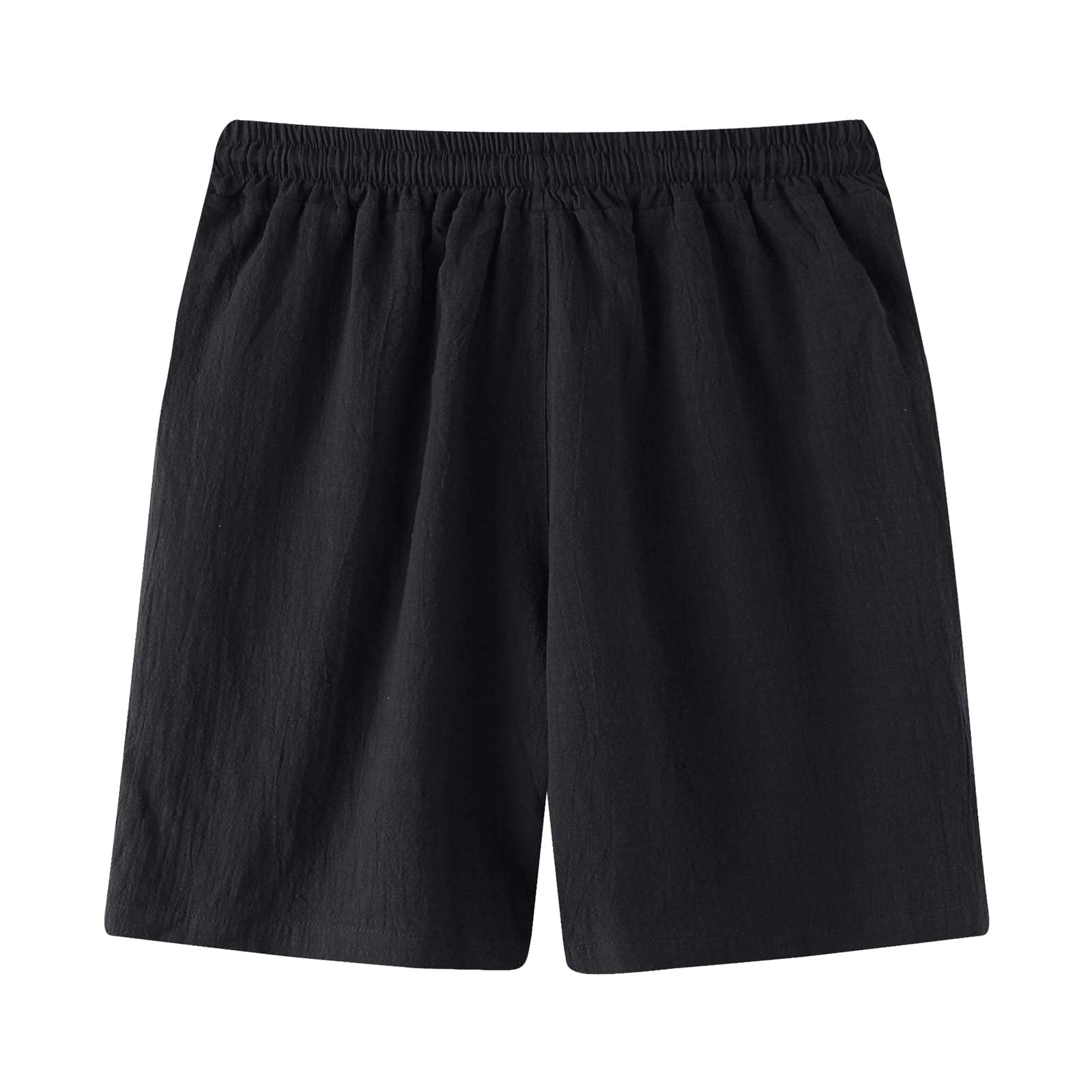 Men's Cotton Linen Shorts - Solid Color Spring Slim Fit Casual Pants for Outdoor Activities & Summer Travel (Black, XXL)