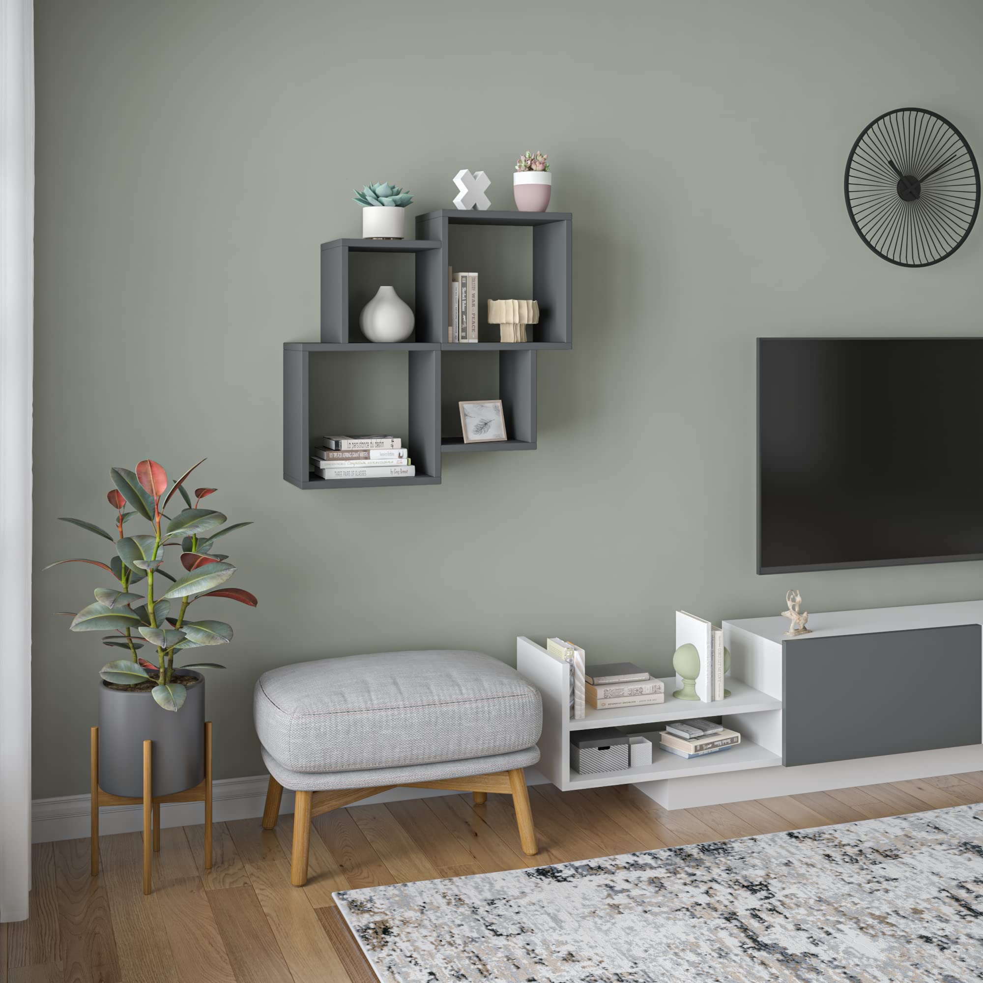 Ada Home Decor Watkins Modern Anthracite Floating Wall Shelf 28.35''H x 39.37''W x 8.66''D - Wall Mounted Storage Shelving Unit for Living Room, Bedroom & Office Organization