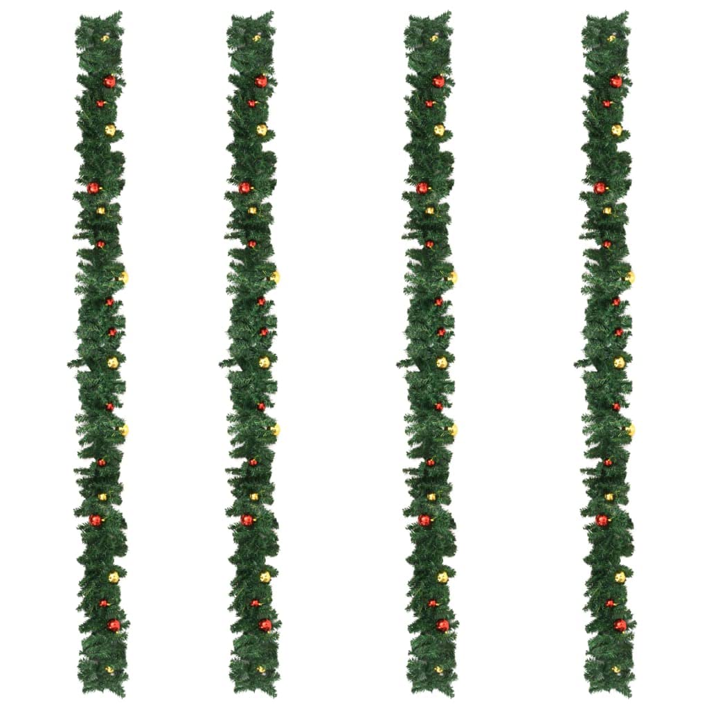 Christmas Garland Streamers Wreath - 4 Pack Green PVC Holiday Decor with Baubles (106.2 Inch) for Xmas Party, Valentine's Wedding, Garden & Wall Decorations | Perfect for Indoor/Outdoor Holiday Festivities