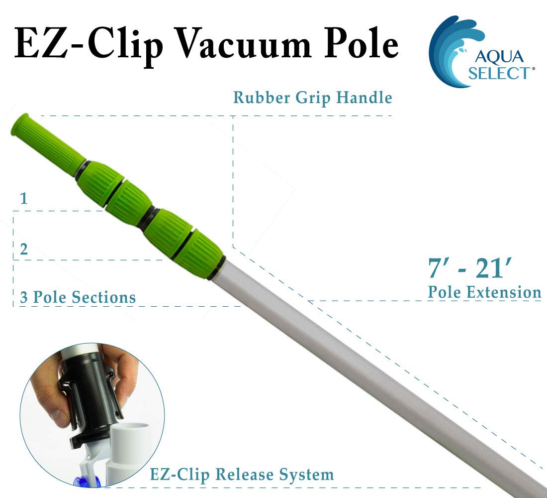 Aqua Select Pool Maintenance Kit - 7' to 21' Telescopic Pole, Pool Brush, Leaf Skimmer & Rake for Above Ground & Inground Pools | Complete Cleaning Set for Sparkling Water | Perfect for Weekly Pool Care & Seasonal Opening/Closing