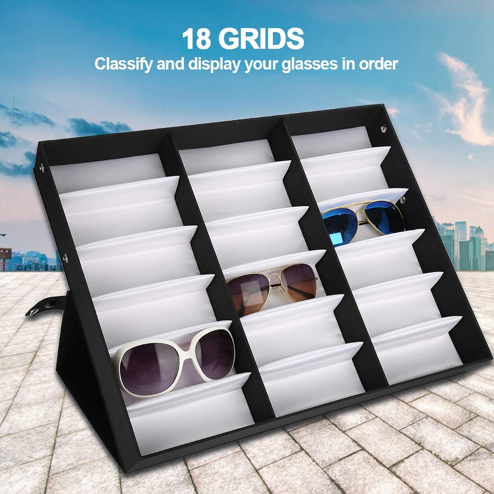 Joyzan 18-Slot Polyester Silk Lining Sunglasses Display Case - Dustproof Jewelry & Eyeglasses Storage Organizer Box for Men & Women - Perfect for Closet, Bedroom, Entryway, Retail Store Display