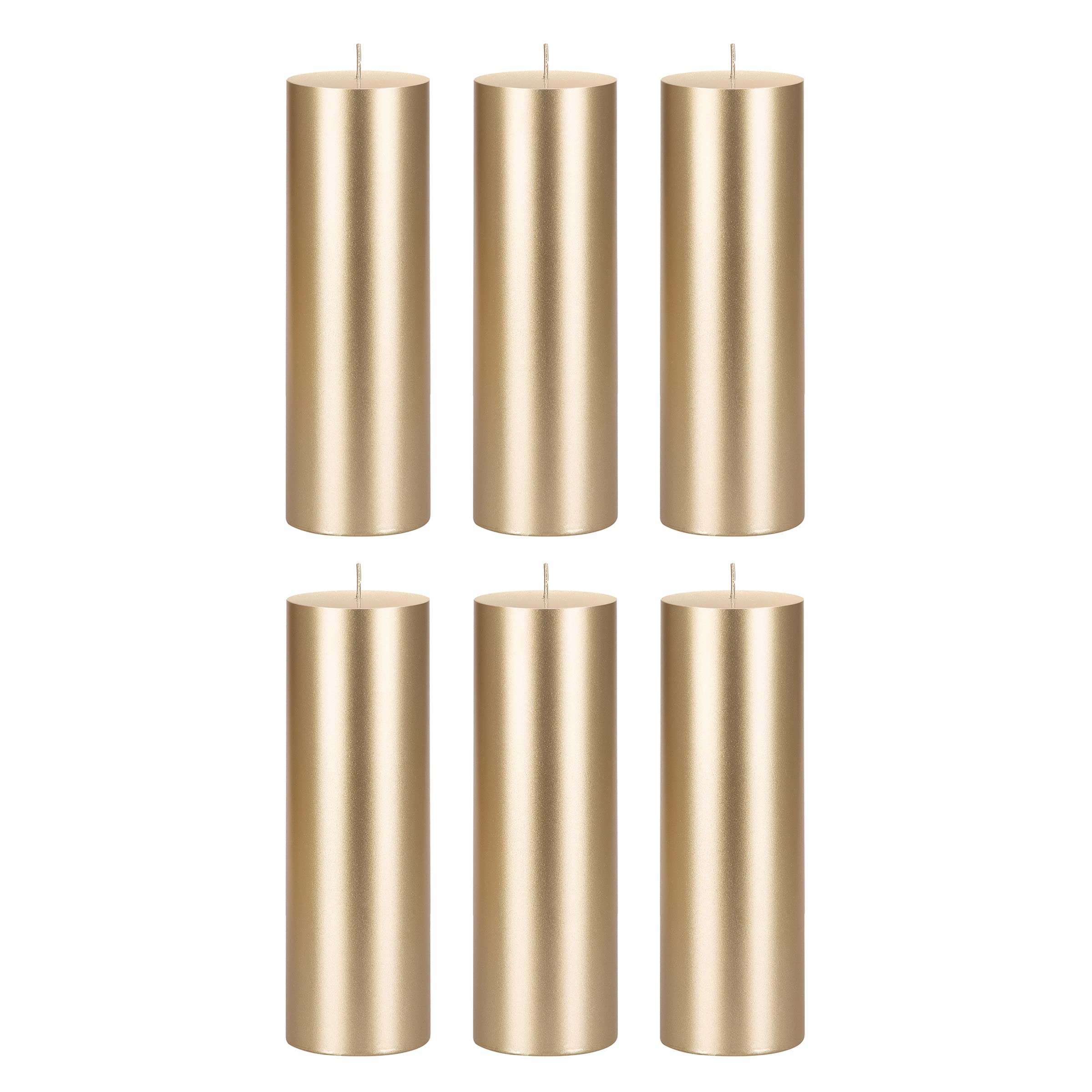Premium Unscented Solid Gold Pillar Candles - Set of 6 Hand-Poured Luxury Wax Candles (3