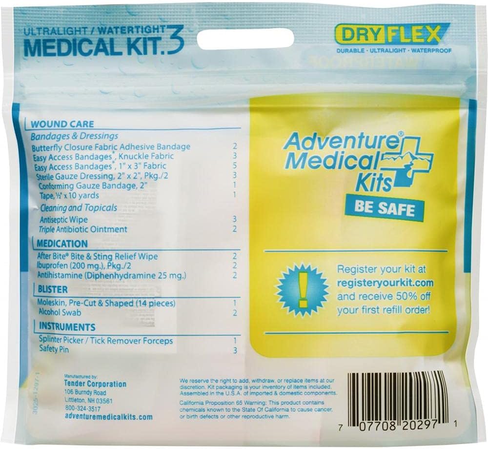 Adventure Medical Ultralight Watertight .3 First Aid Kit - Compact Emergency Medical Supplies for Hiking, Camping & Outdoor Adventures (Expires 11/2025)